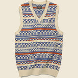 Fair Isle Knit Vest - Natural/Sax/Orange - BEAMS+ - STAG Provisions - Tops - Sweater