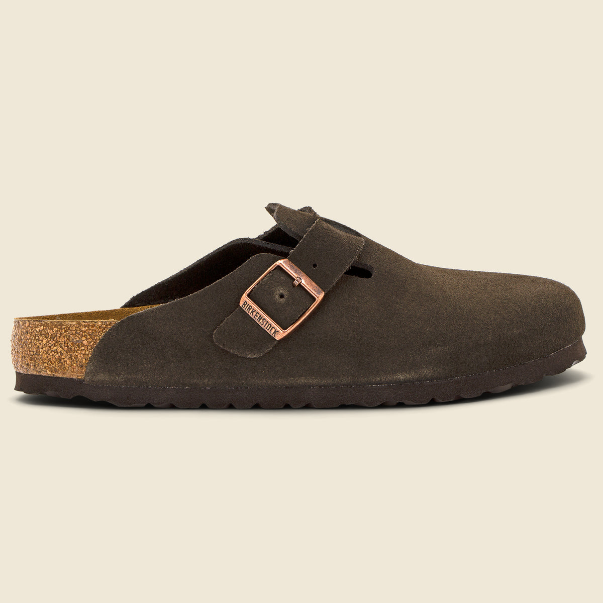 Birkenstock Boston Soft Footbed Clog in Mocha Suede featuring a classic closed-toe design and soft footbed.
