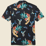Hawaiian Tiger Button Up Shirt - Black - Bather - STAG Provisions - Tops - S/S Woven - Other Pattern