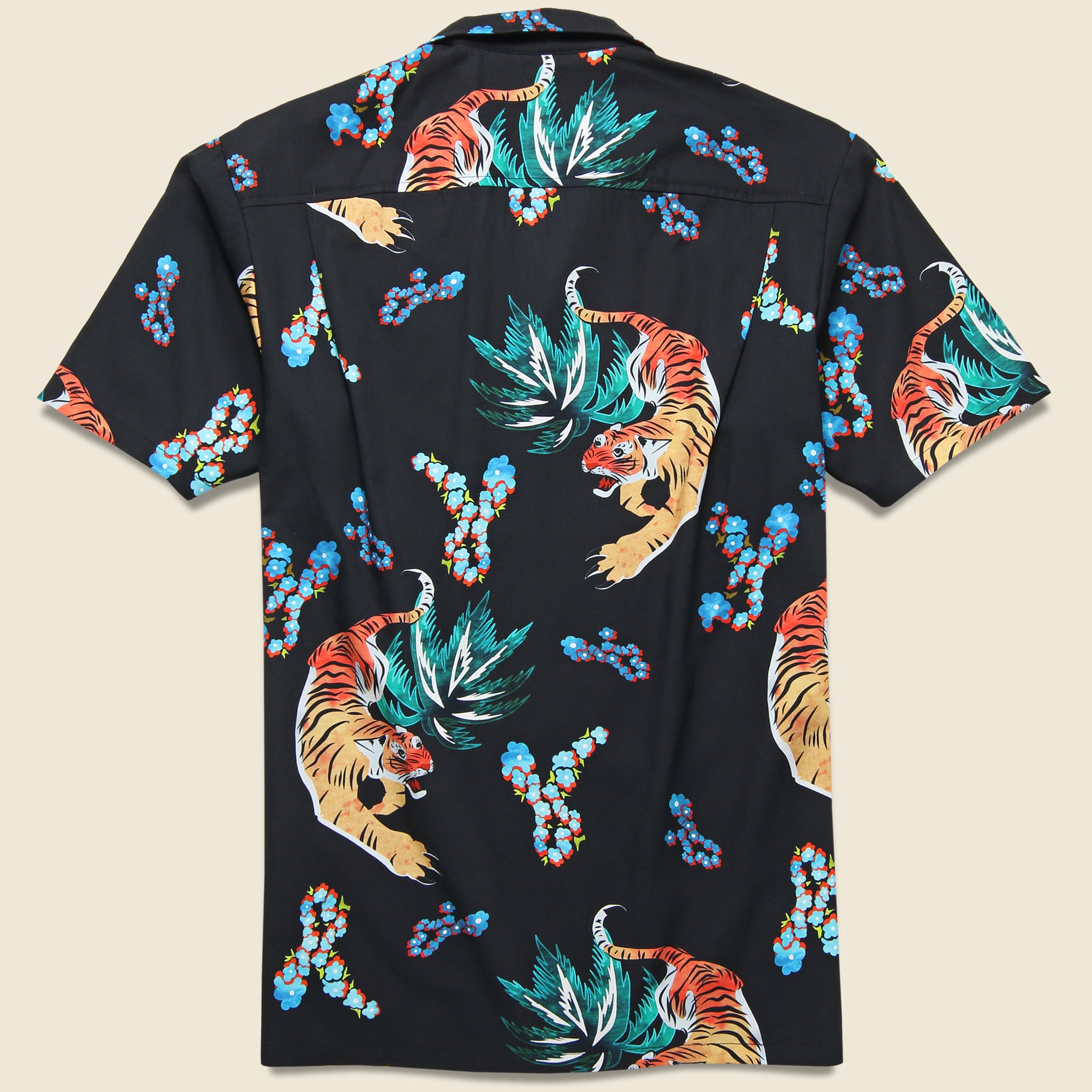 Hawaiian Tiger Button Up Shirt - Black - Bather - STAG Provisions - Tops - S/S Woven - Other Pattern