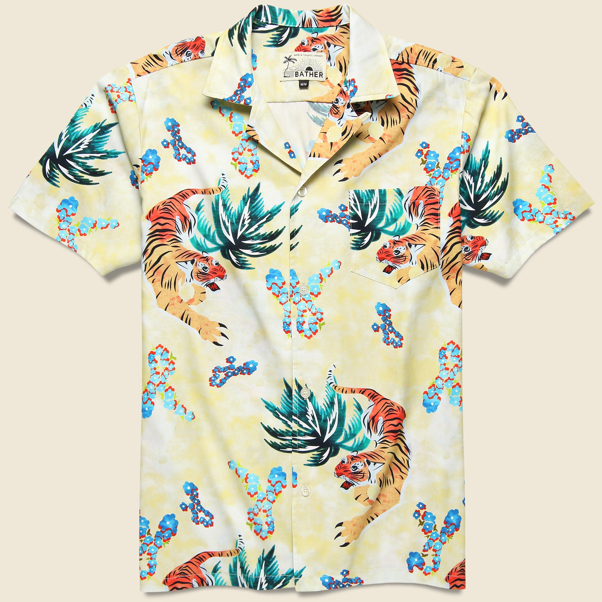 Hawaiian Tiger Button Up Shirt - Beige - Bather - STAG Provisions - Tops - S/S Woven - Other Pattern
