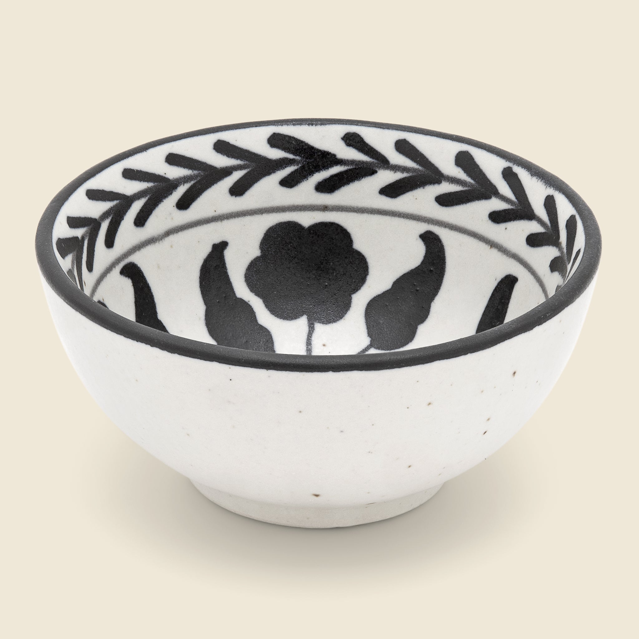 Hand Painted Floral Design Stoneware Bowl - Black - Home - STAG Provisions - Home - Kitchen - Tabletop