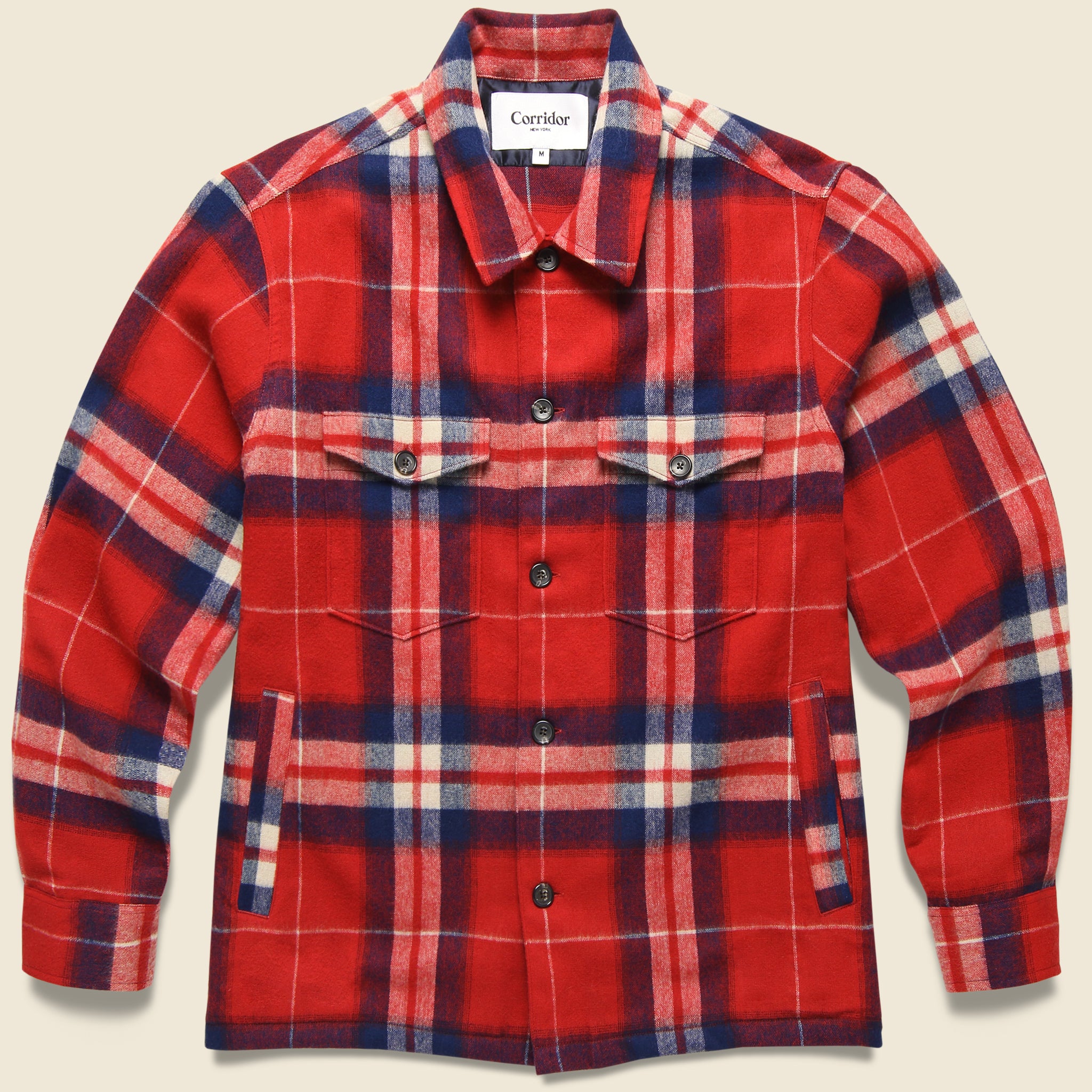 Ombre Plaid Military Shirt Jacket - Red - Corridor - STAG Provisions - Outerwear - Shirt Jacket