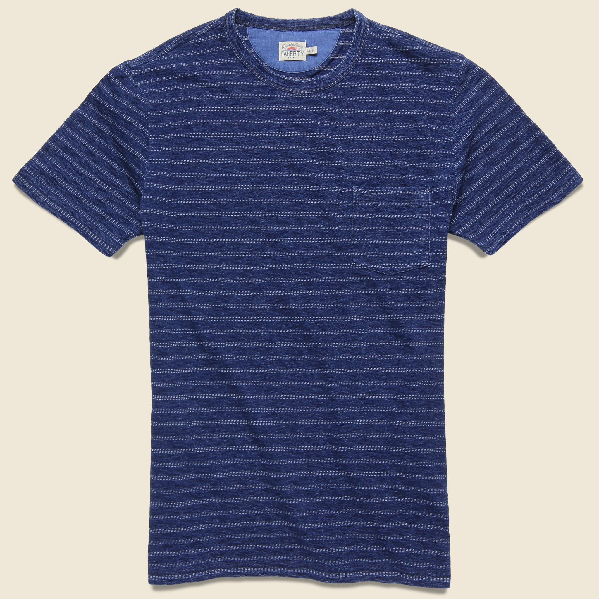 Jacquard Indigo Pocket Tee - Geo stripe - Faherty - STAG Provisions - Tops - S/S Tee