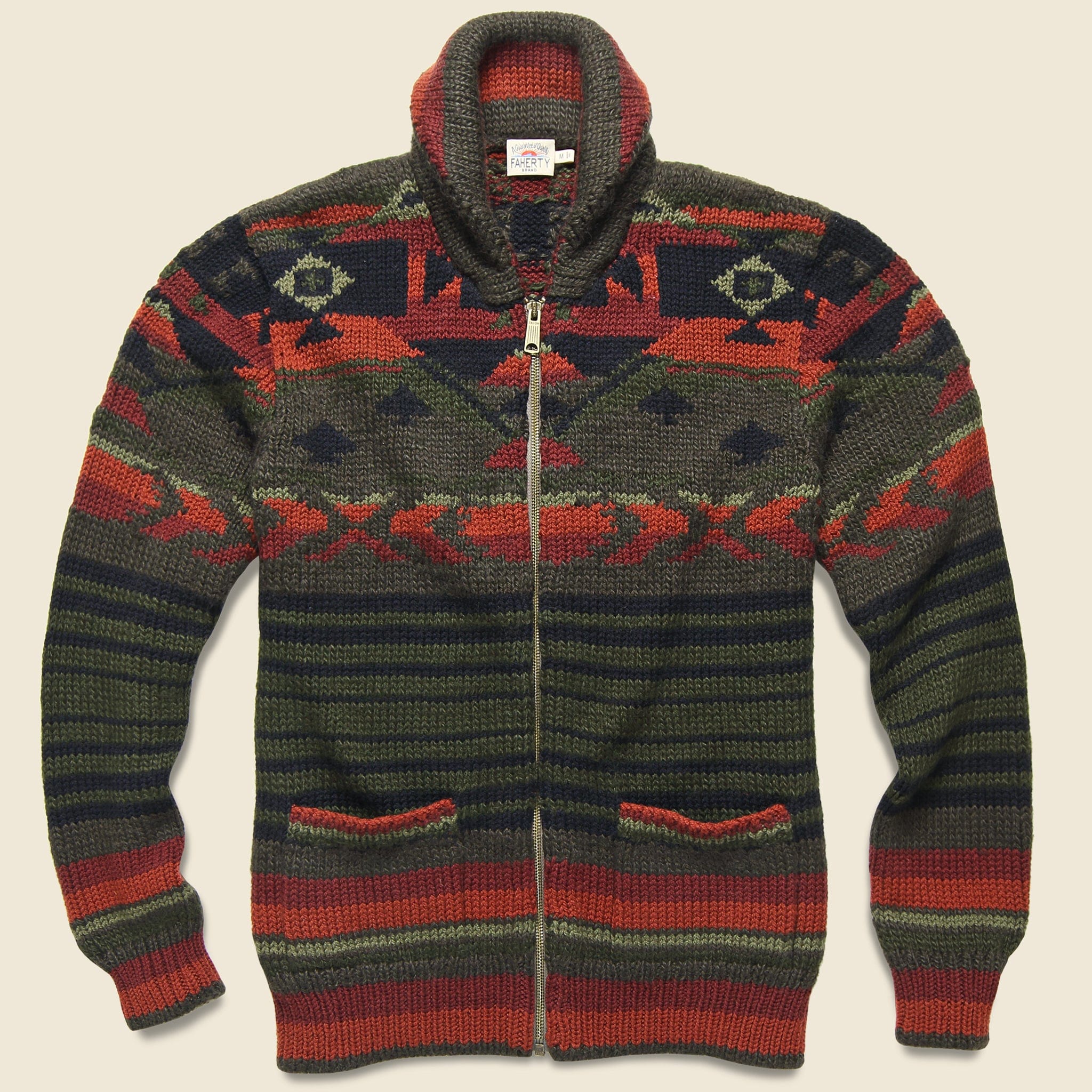 Winter Woods Cardigan - Green/Brown/Orange - Faherty - STAG Provisions - Tops - Sweater