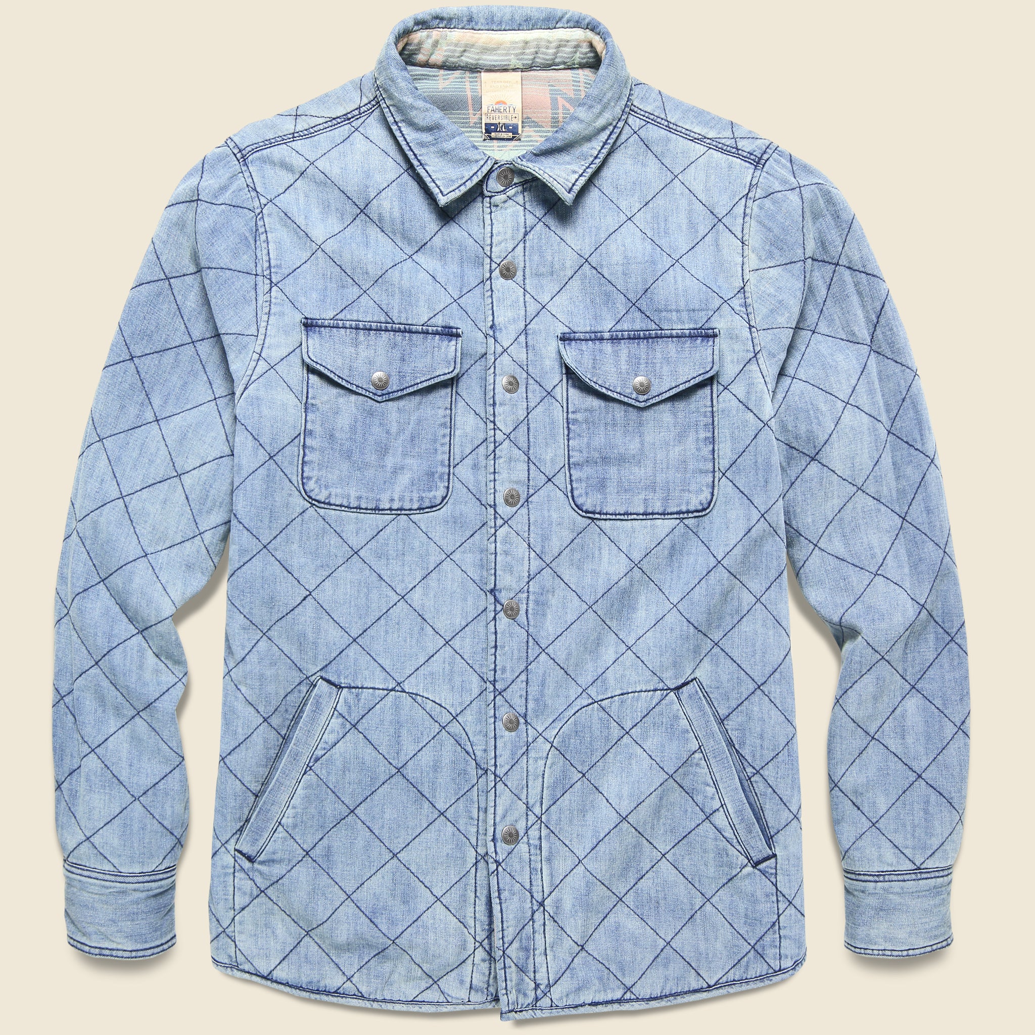 Good Feather Reversible Bondi Jacket - Indigo/Morning Star - Faherty - STAG Provisions - Outerwear - Coat / Jacket