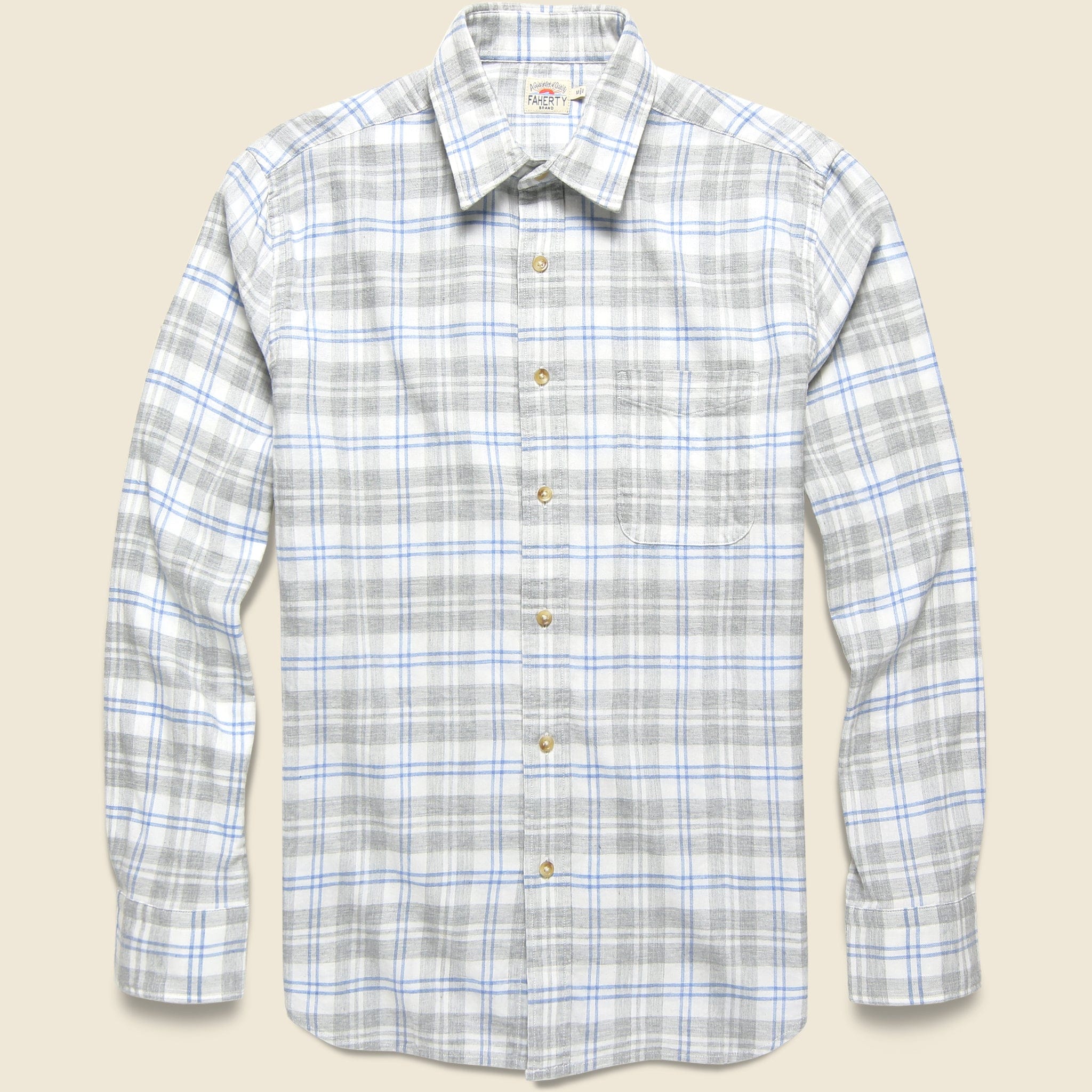 Stretch Featherweight Flannel - Grey Cream Plaid - Faherty - STAG Provisions - Tops - L/S Woven - Plaid