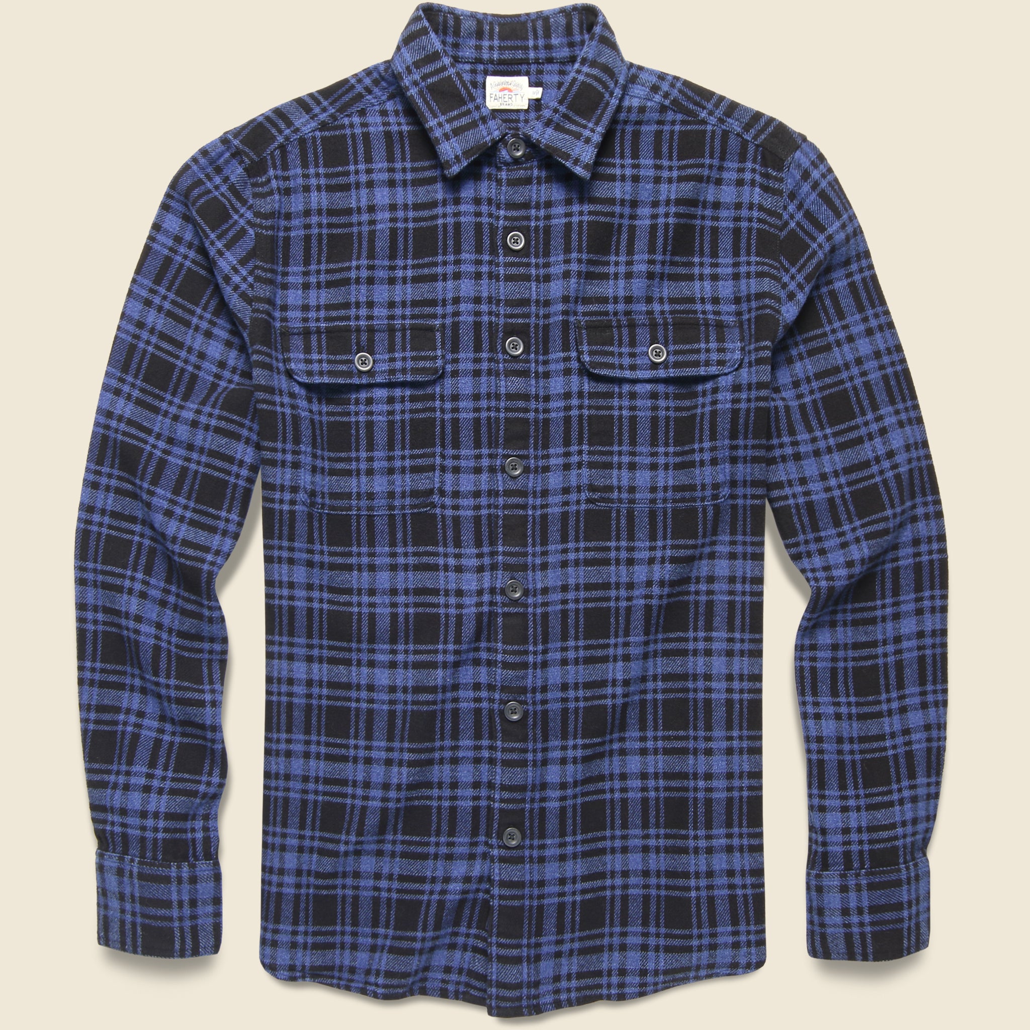 Indigo Vintage Twill Plaid Workshirt - Indigo Night - Faherty - STAG Provisions - Tops - L/S Woven - Plaid