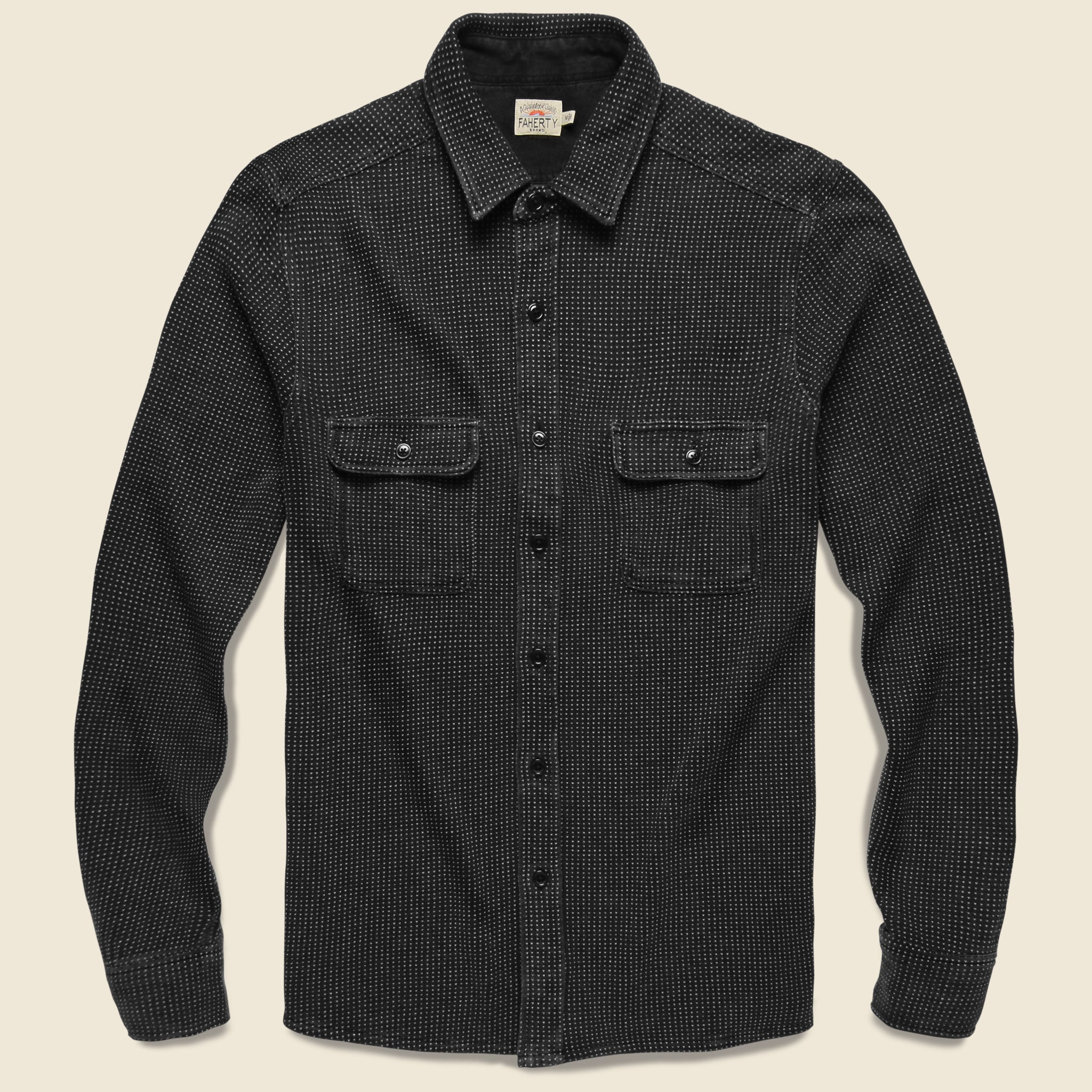 18 Year Wash Knit Dobby Workshirt - Black Indigo - Faherty - STAG Provisions - Tops - L/S Knit