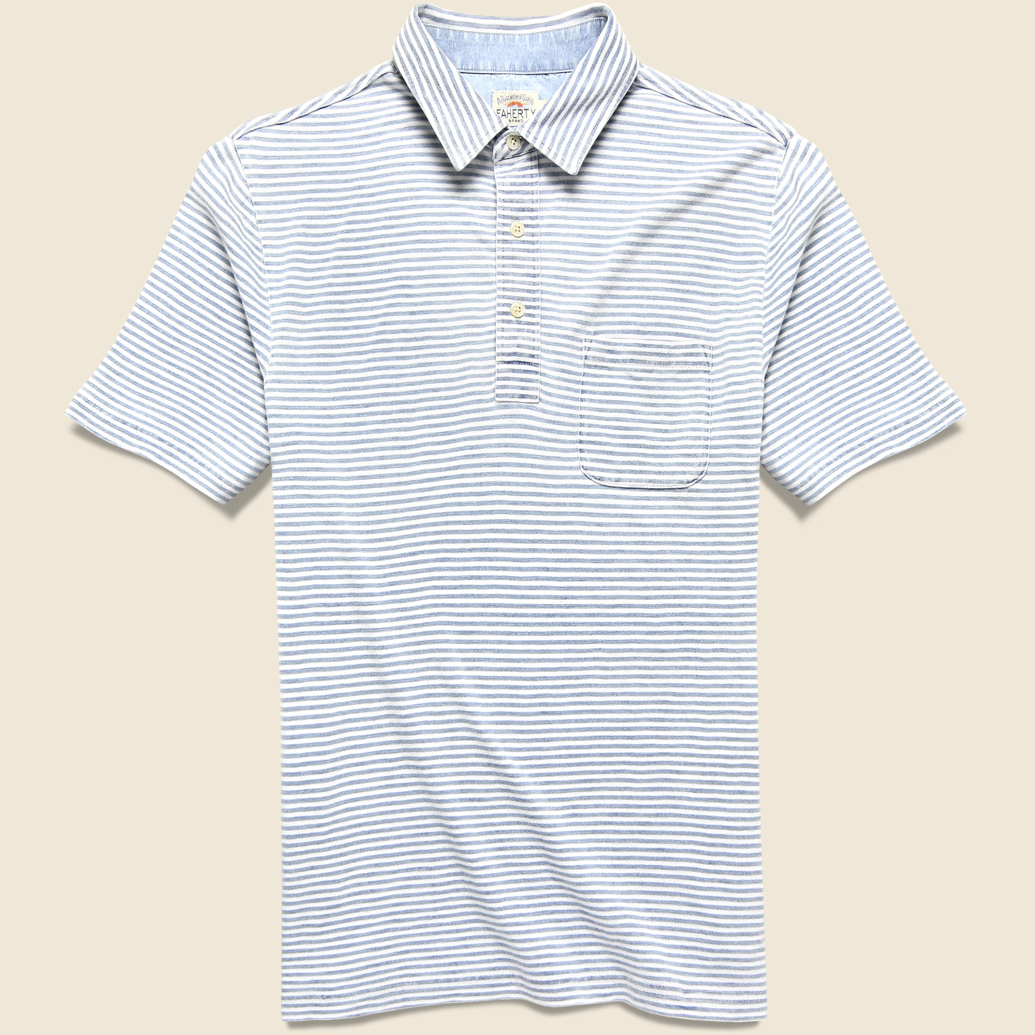 Indigo-Dyed Polo - Azure Stream Stripe - Faherty - STAG Provisions - Tops - S/S Knit