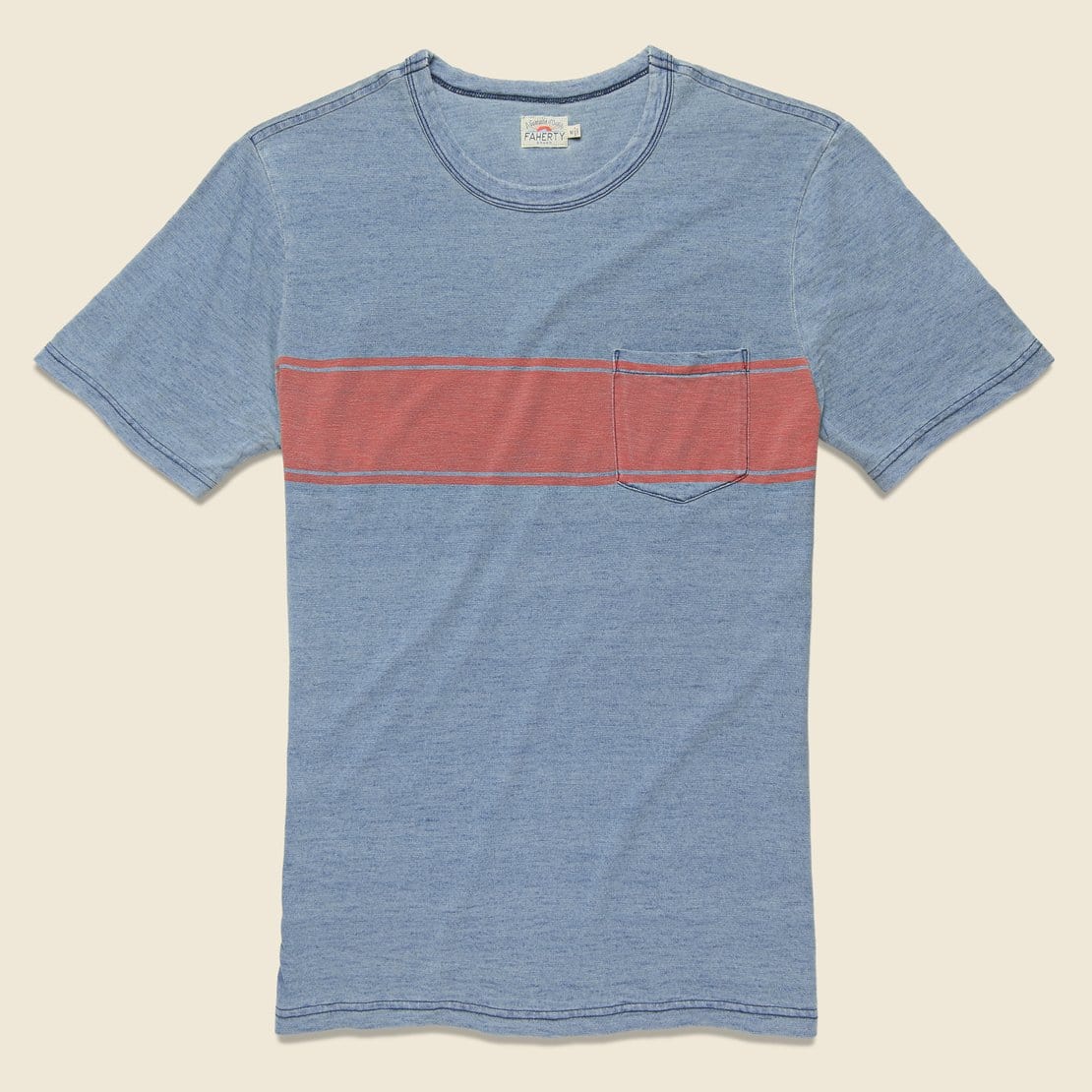 Surf Stripe Pocket Tee - Vintage Blue - Faherty - STAG Provisions - Tops - S/S Tee