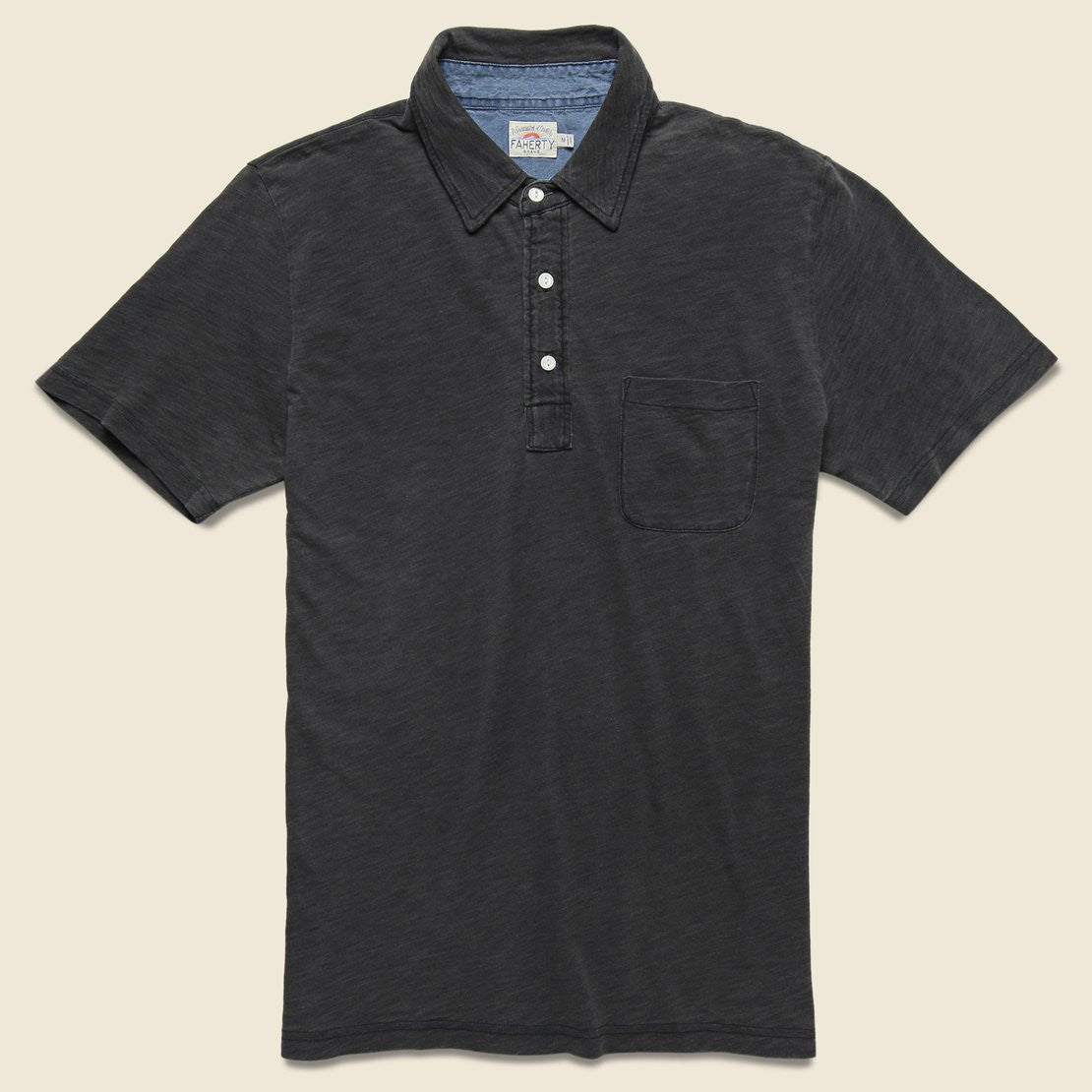 Indigo Dyed Polo Shirt - Black Wash - Faherty - STAG Provisions - Tops - S/S Knit