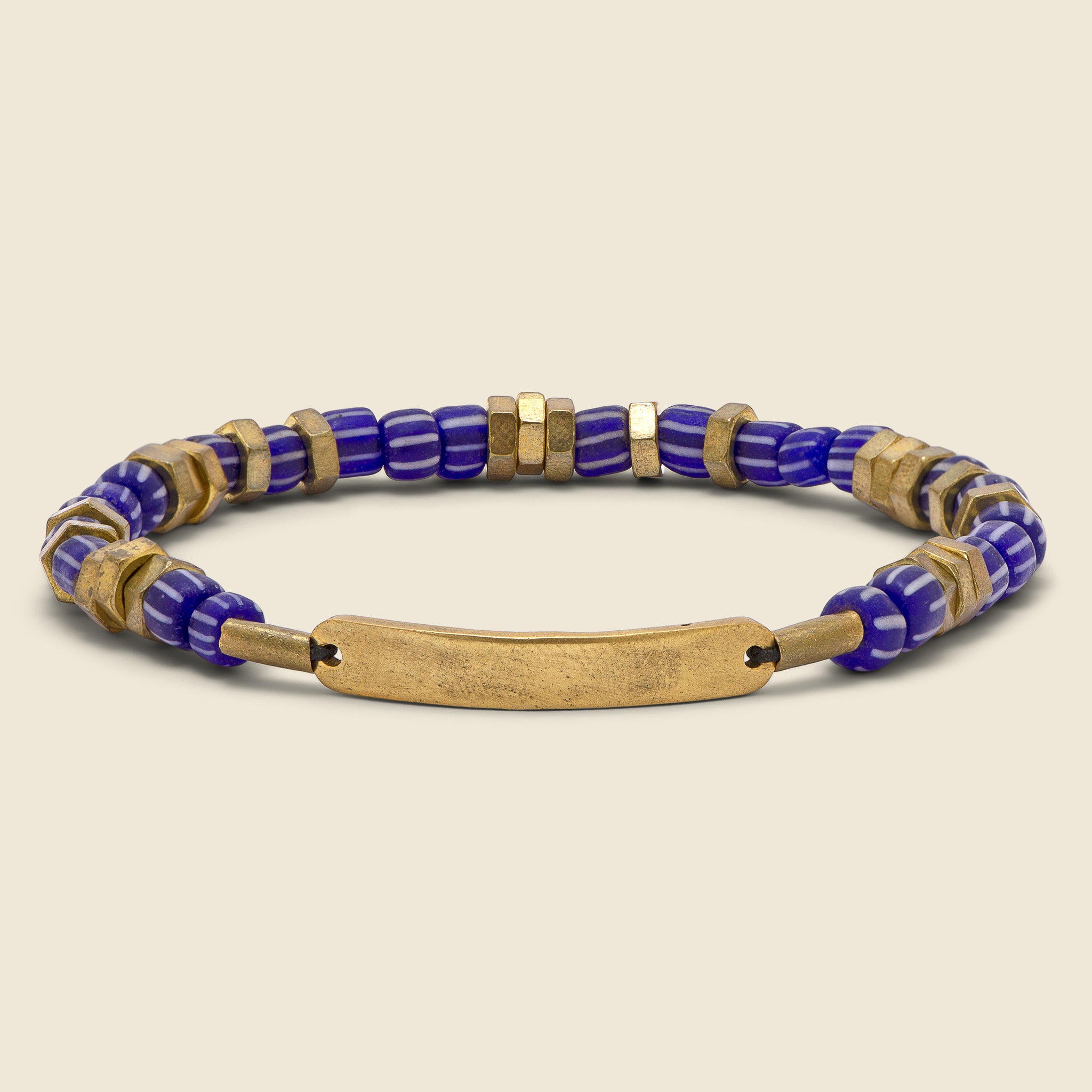 ID Bar Vintage Striped Beaded Bracelet - Brass/Blue - Giles & Brother - STAG Provisions - Accessories - Cuffs