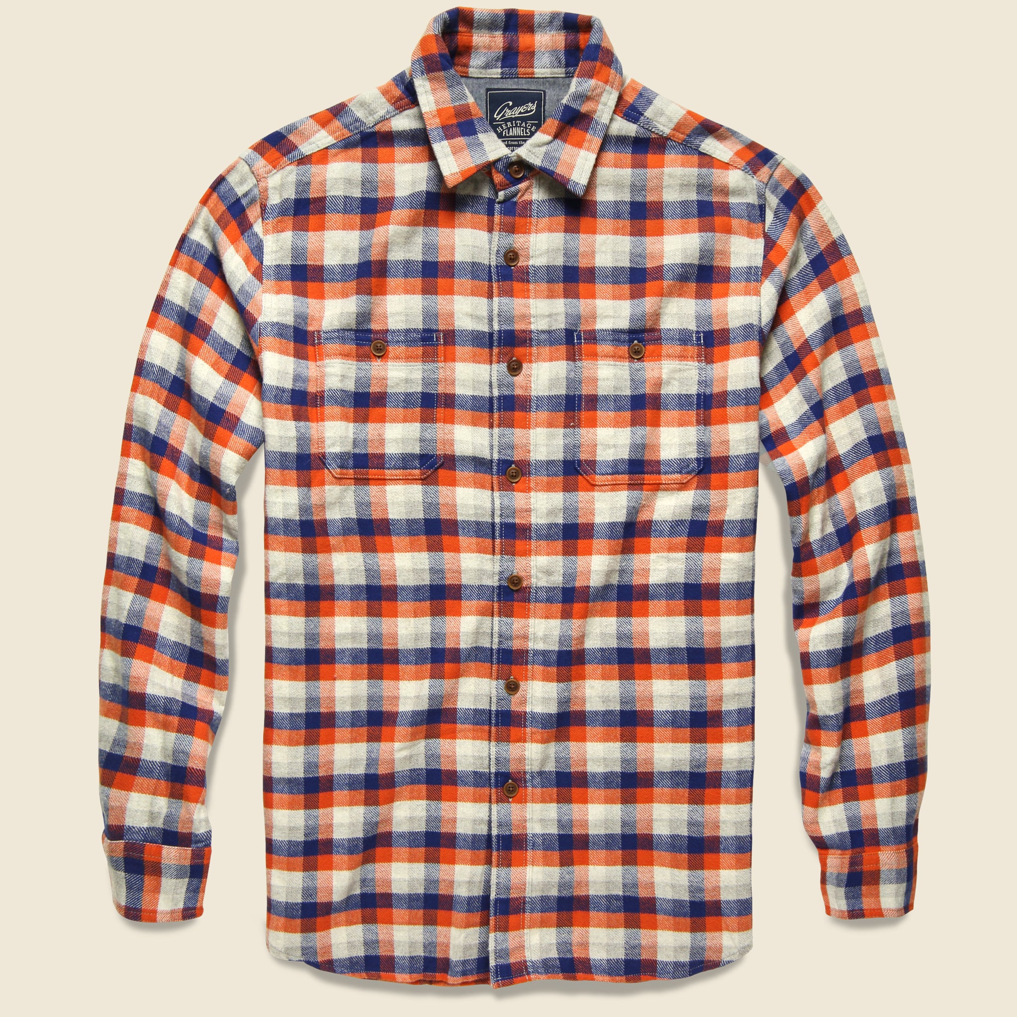 Gingham Heritage Flannel Shirt - Navy/Orange/Grey - Grayers - STAG Provisions - Tops - L/S Woven - Plaid