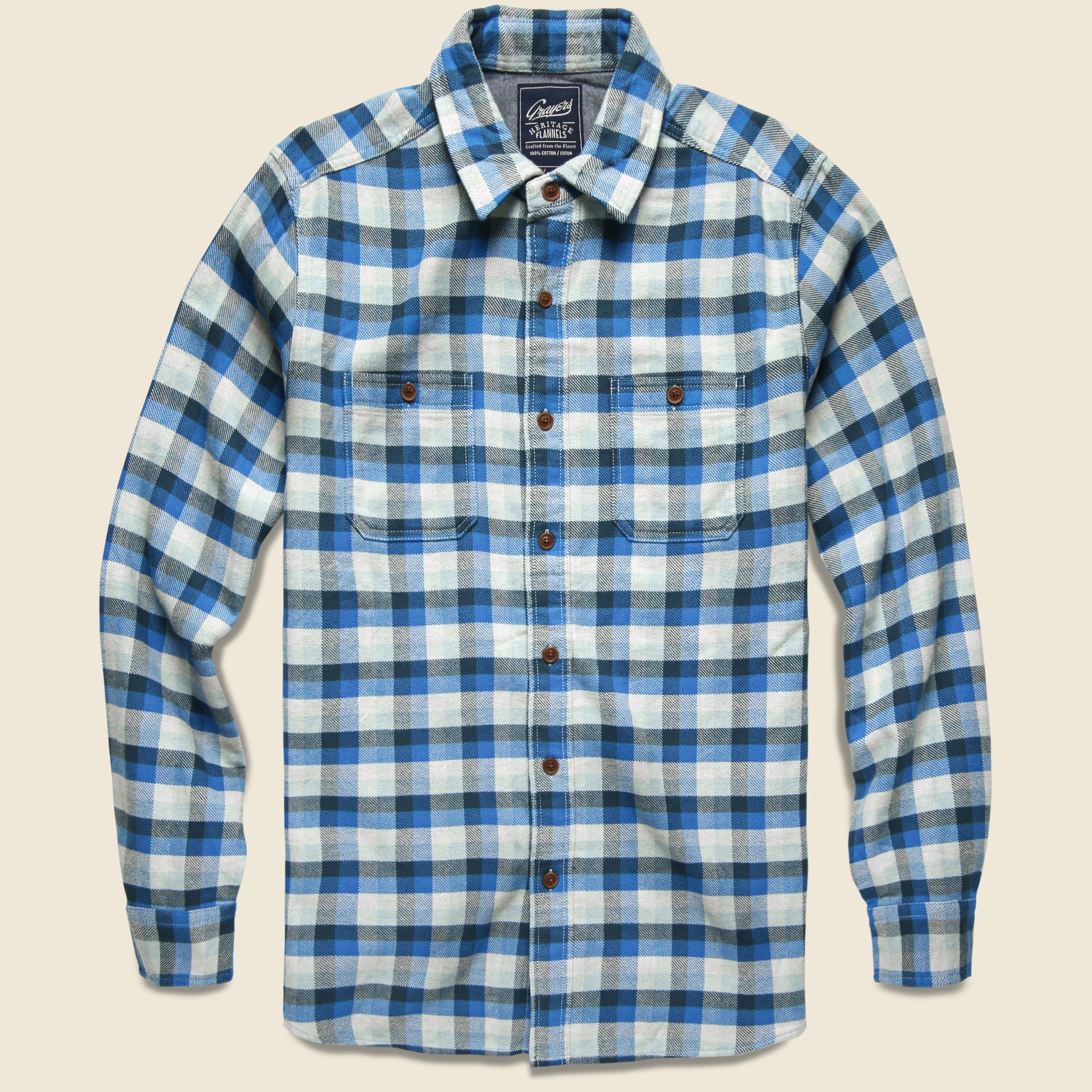 Gingham Heritage Flannel - Navy/Blue/Grey - Grayers - STAG Provisions - Tops - L/S Woven - Plaid