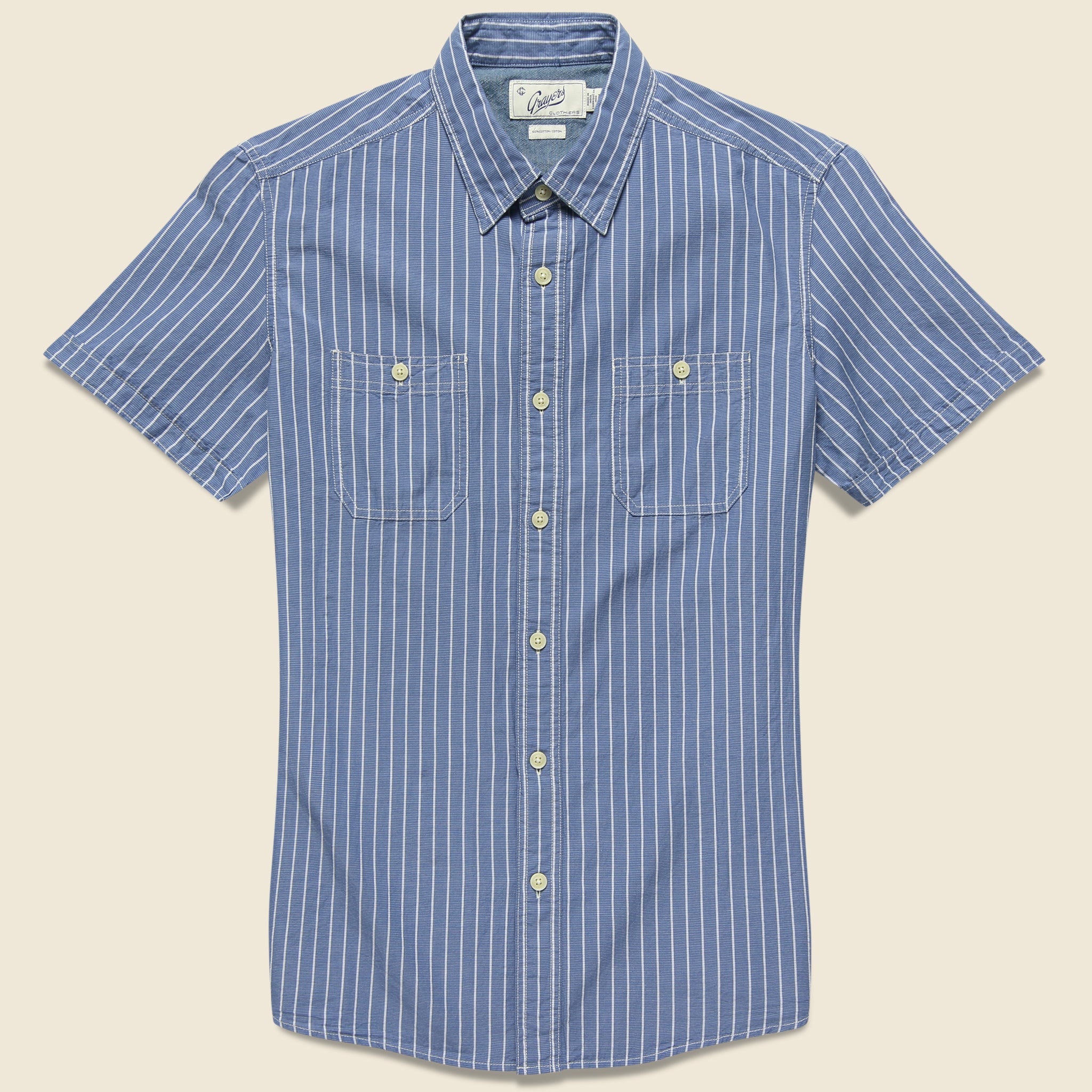 Larkin Slub Shirt - Blue Cream Stripe - Grayers - STAG Provisions - Tops - S/S Woven - Stripe