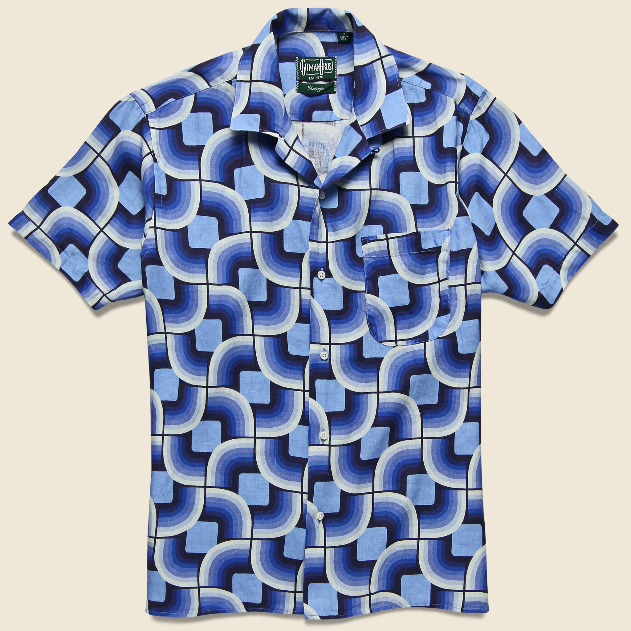 Gio Ponti Linen Camp Shirt - Blues - Gitman Vintage - STAG Provisions - Tops - S/S Woven - Other Pattern