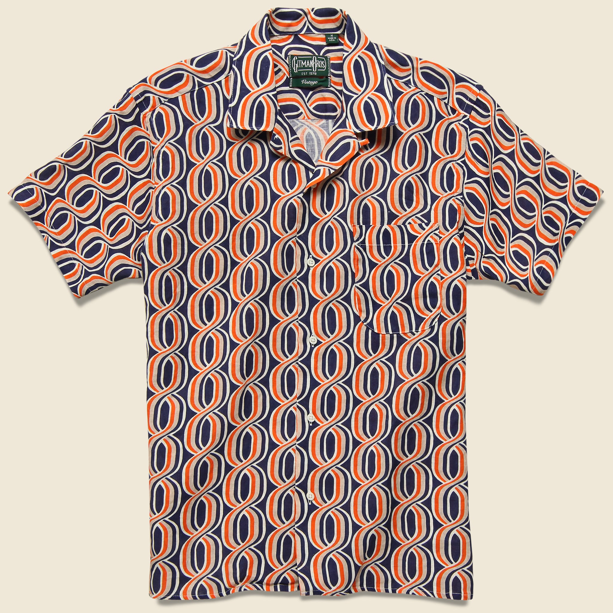 Gio Ponti Linen Camp Shirt - Orange/Navy - Gitman Vintage - STAG Provisions - Tops - S/S Woven - Other Pattern