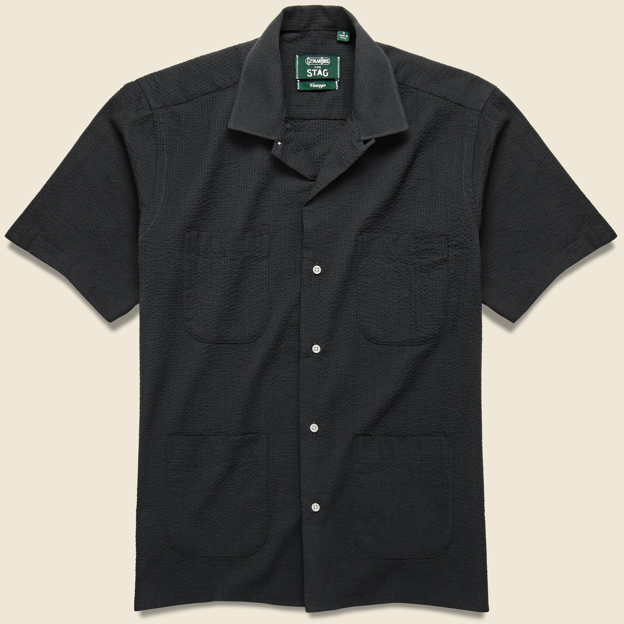 Guayabera Seersucker Camp - Black - Gitman Vintage - STAG Provisions - Tops - S/S Woven - Other Pattern