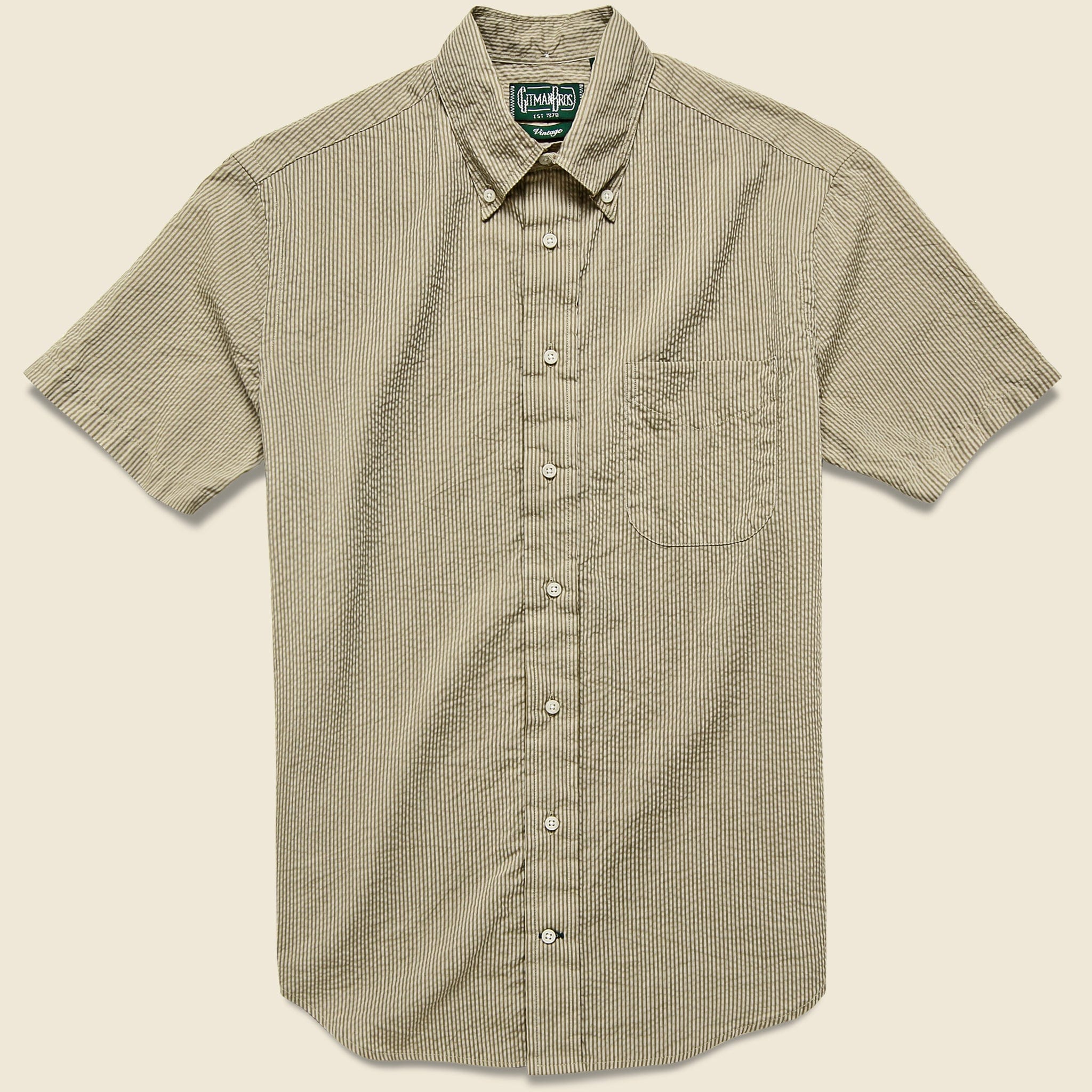 Tonal Stripe Seersucker Oxford Shirt - Khaki - Gitman Vintage - STAG Provisions - Tops - S/S Woven - Other Pattern