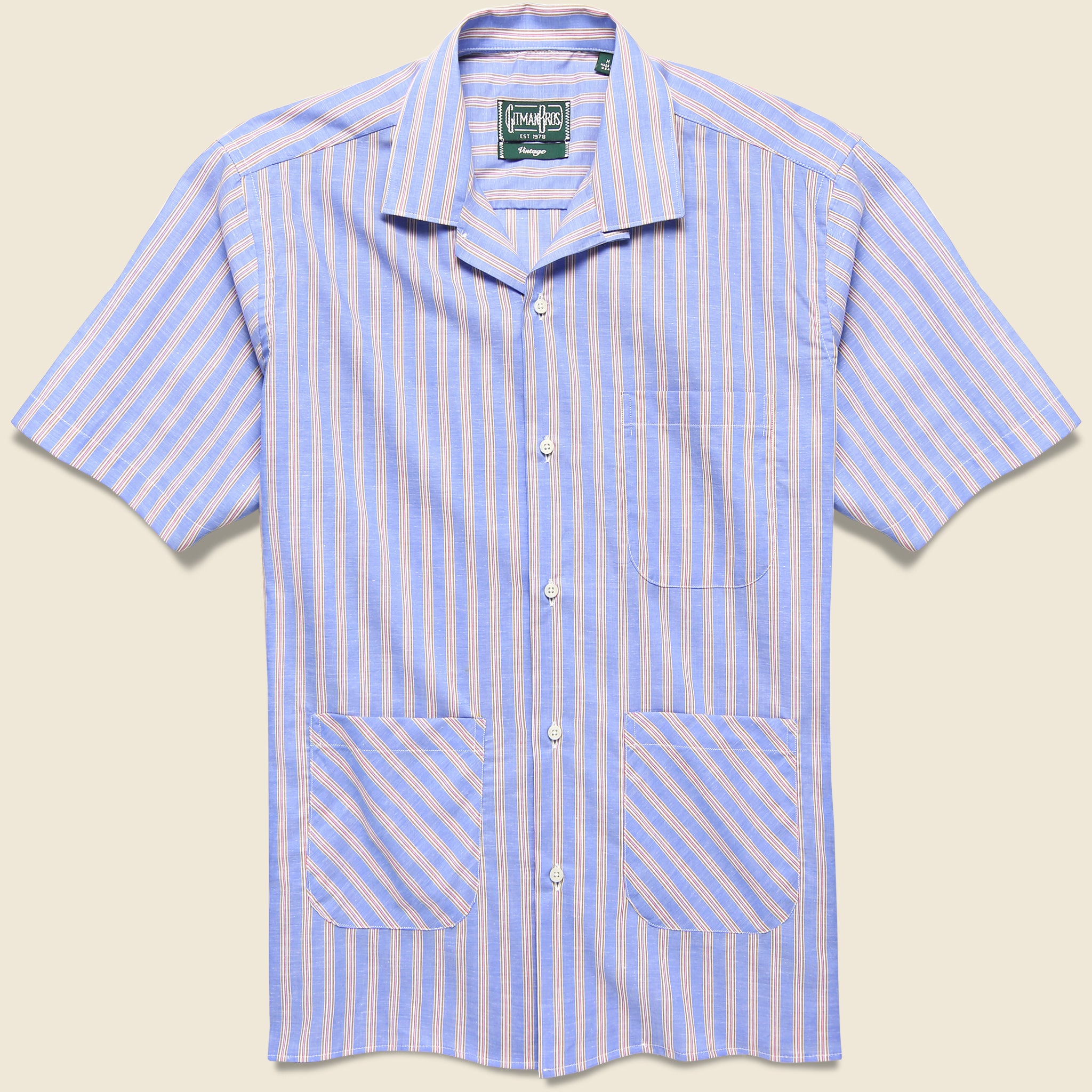 Cabana Stripe Guayabera Shirt - Blue/Pink - Gitman Vintage - STAG Provisions - Tops - S/S Woven - Stripe