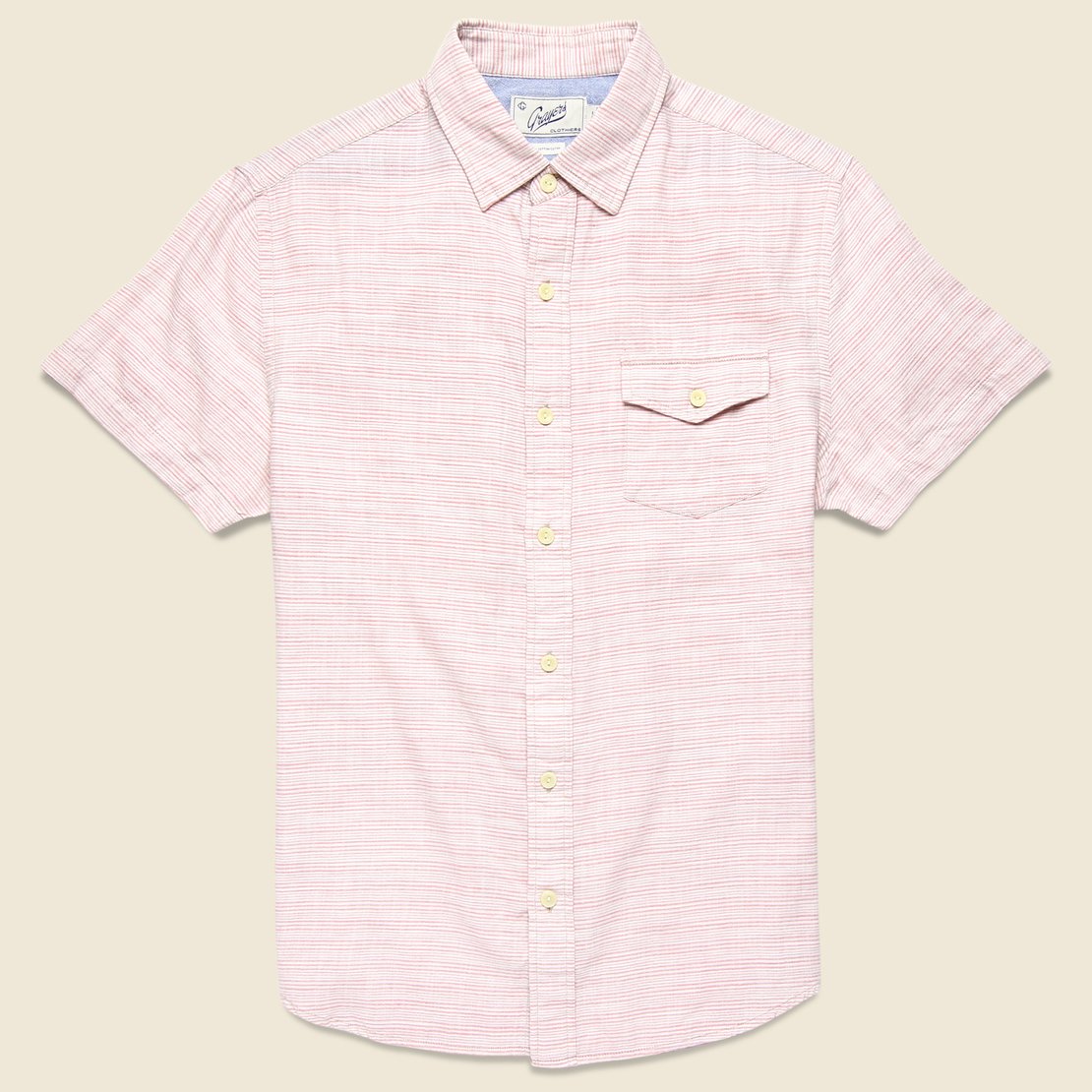 Horizon Summer Twill Shirt - Melon Cream Stripe - Grayers - STAG Provisions - Tops - S/S Woven - Stripe