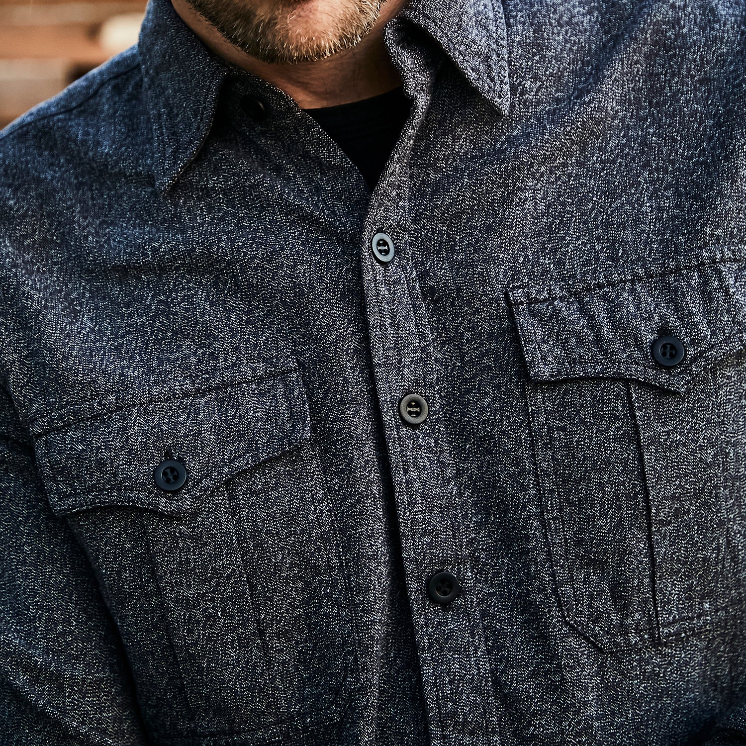 Clayton Military Shirt - Black/Grey Jaspe - RRL - STAG Provisions - Tops - L/S Woven - Other Pattern