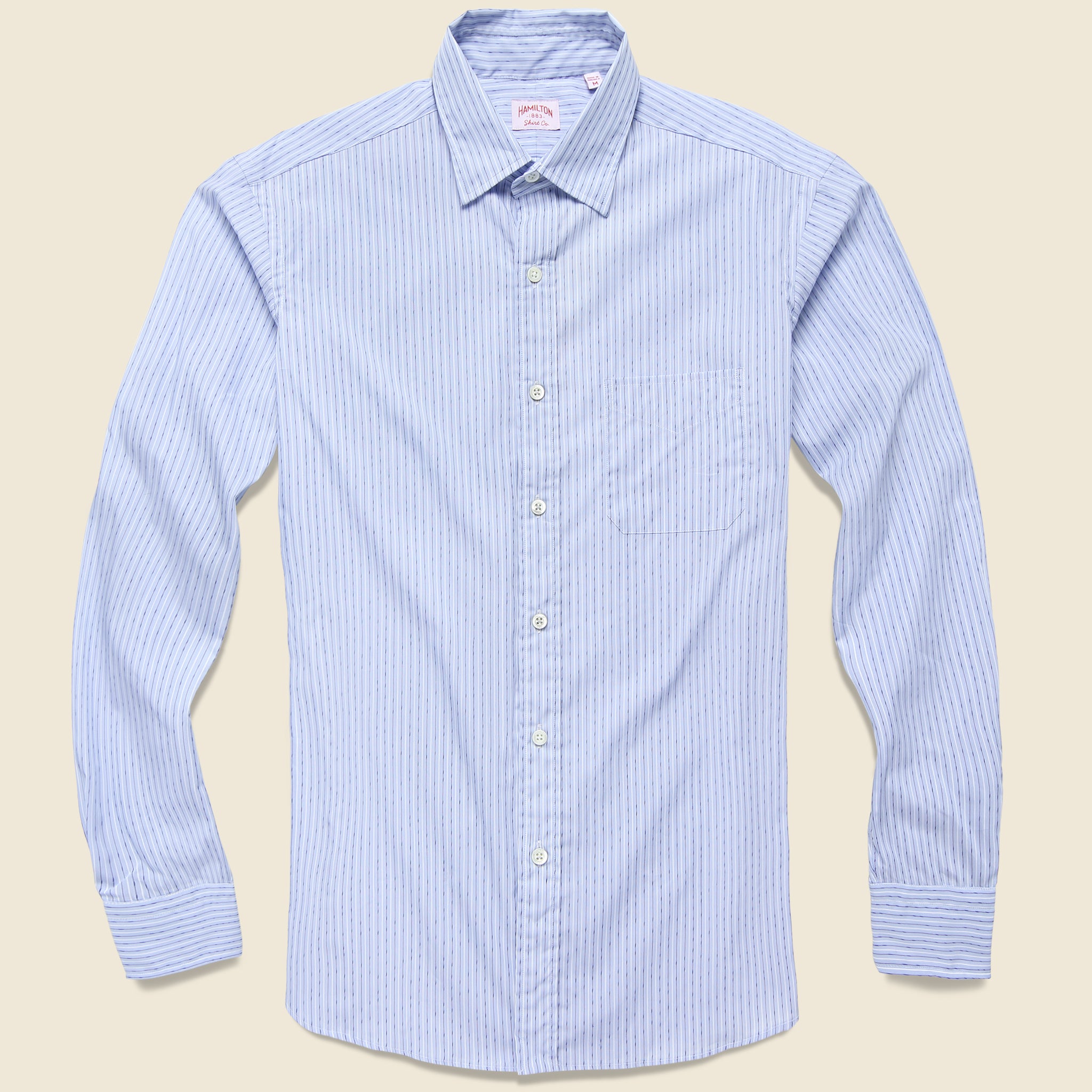 Poplin Stripe Shirt - White/Navy - Hamilton Shirt Co. - STAG Provisions - Tops - L/S Woven - Stripe