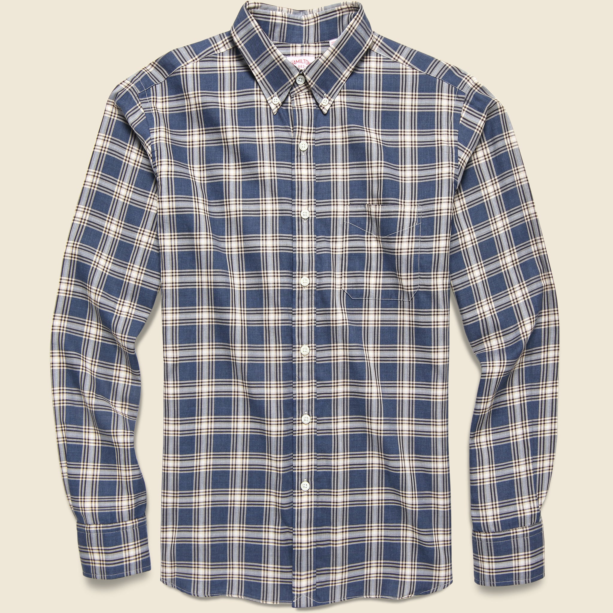Check Twill Flannel Shirt - Denim Blue/Brown/Cream - Hamilton Shirt Co. - STAG Provisions - Tops - L/S Woven - Plaid