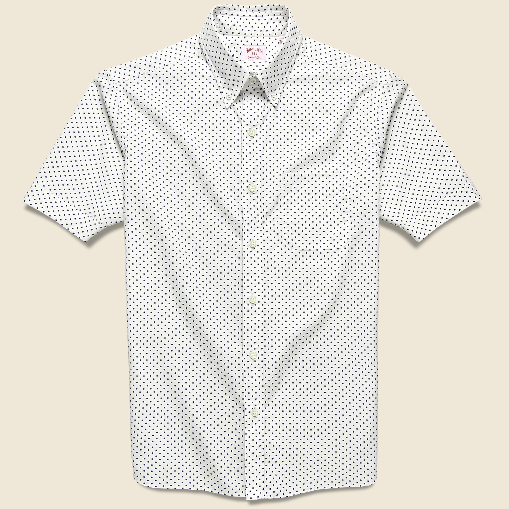 Poplin Dot Print Shirt - White/Navy - Hamilton Shirt Co. - STAG Provisions - Tops - S/S Woven - Dot