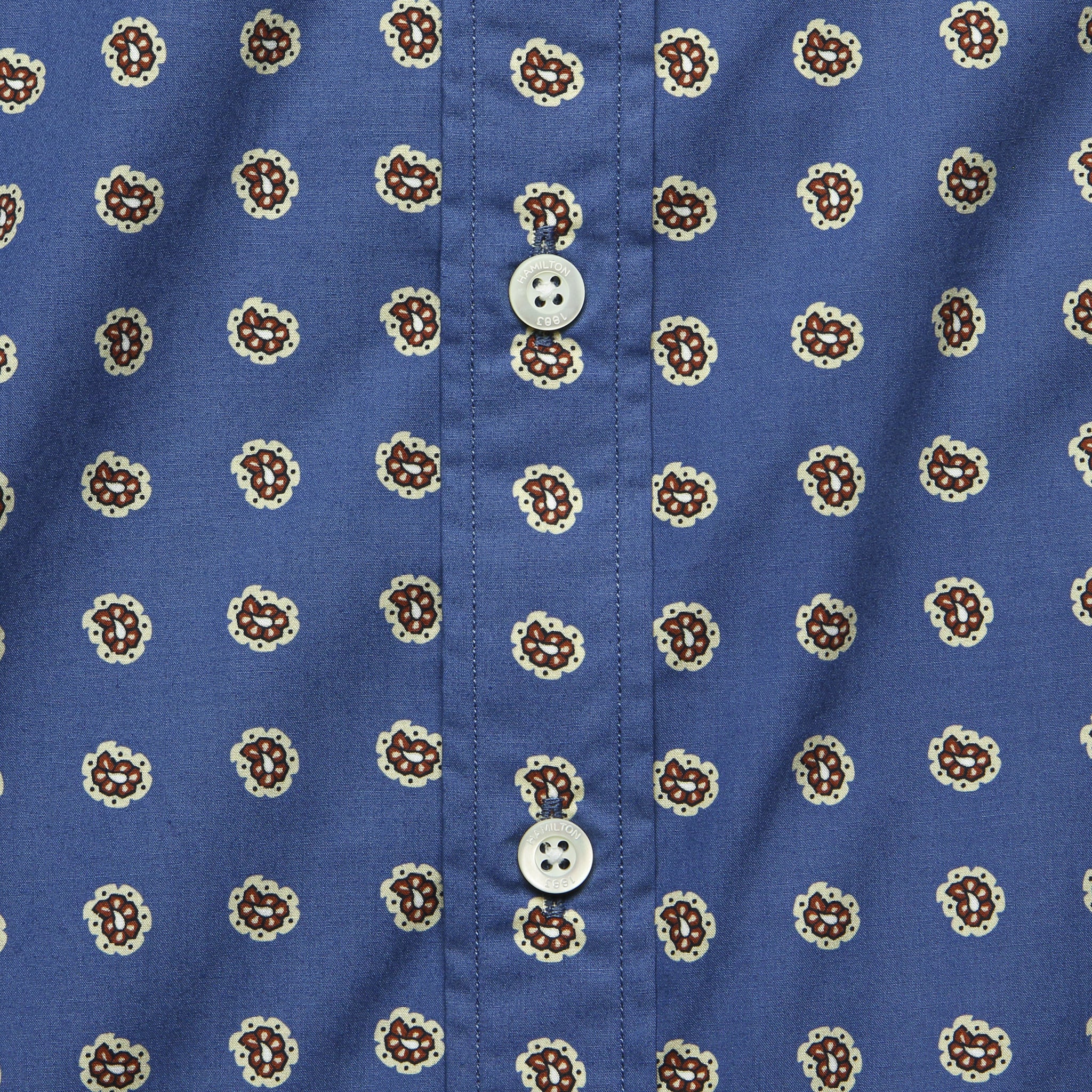 Poplin Paisley Print Shirt - Dusty Blue/Brown - Hamilton Shirt Co. - STAG Provisions - Tops - S/S Woven - Other Pattern