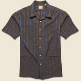 Embroidered Stripe Guayabera Shirt - Brown/Blue - Hamilton Shirt Co. - STAG Provisions - Tops - S/S Woven - Other Pattern