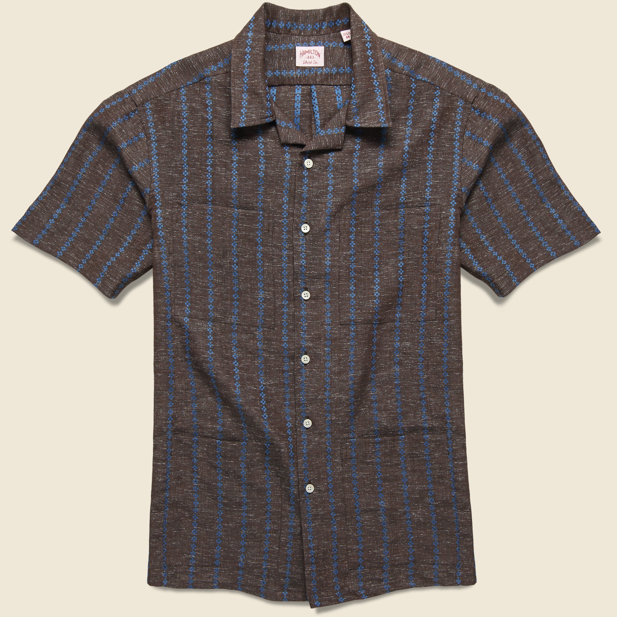 Embroidered Stripe Guayabera Shirt - Brown/Blue - Hamilton Shirt Co. - STAG Provisions - Tops - S/S Woven - Other Pattern