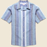 Wide Stripe Linen Camp Shirt - Blue/White - Hamilton Shirt Co. - STAG Provisions - Tops - S/S Woven - Stripe