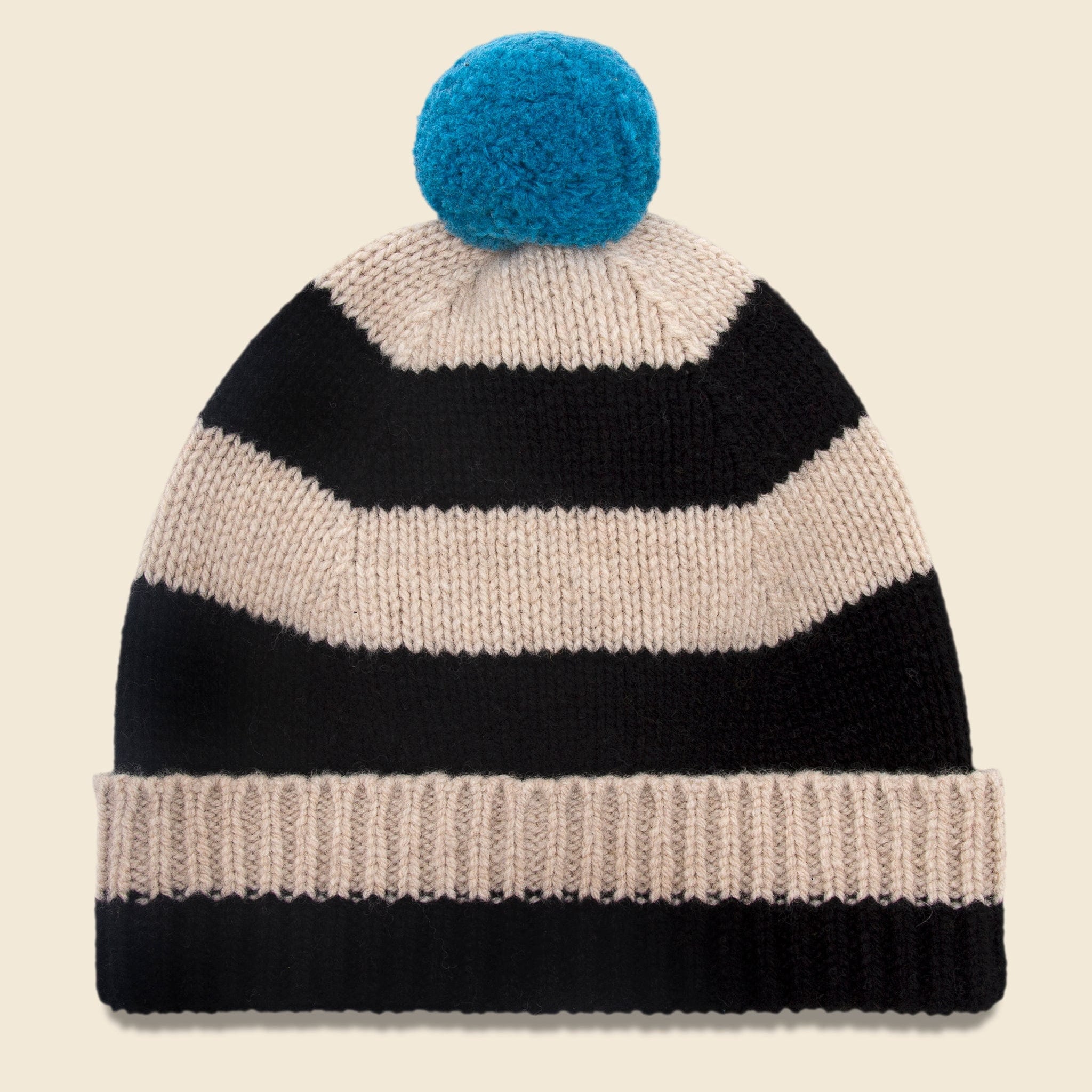 Stripe Pom Pom Lambswool Hat - Oatmeal/Black - Jo Gordon - STAG Provisions - Accessories - Hats