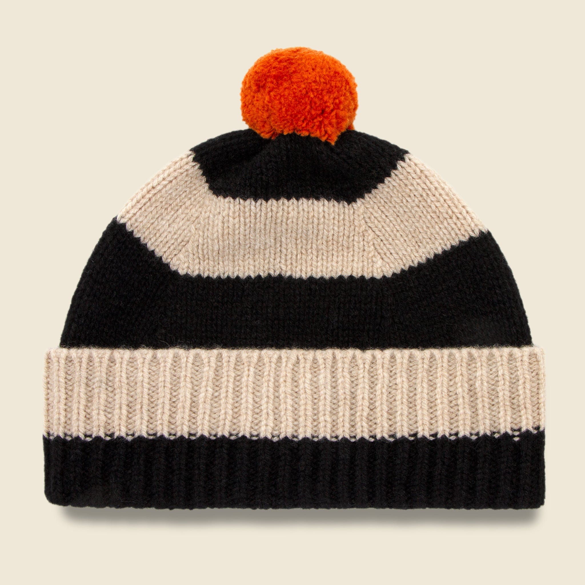 Stripe Pompom Hat - Black/Oatmeal - Jo Gordon - STAG Provisions - Accessories - Scarves
