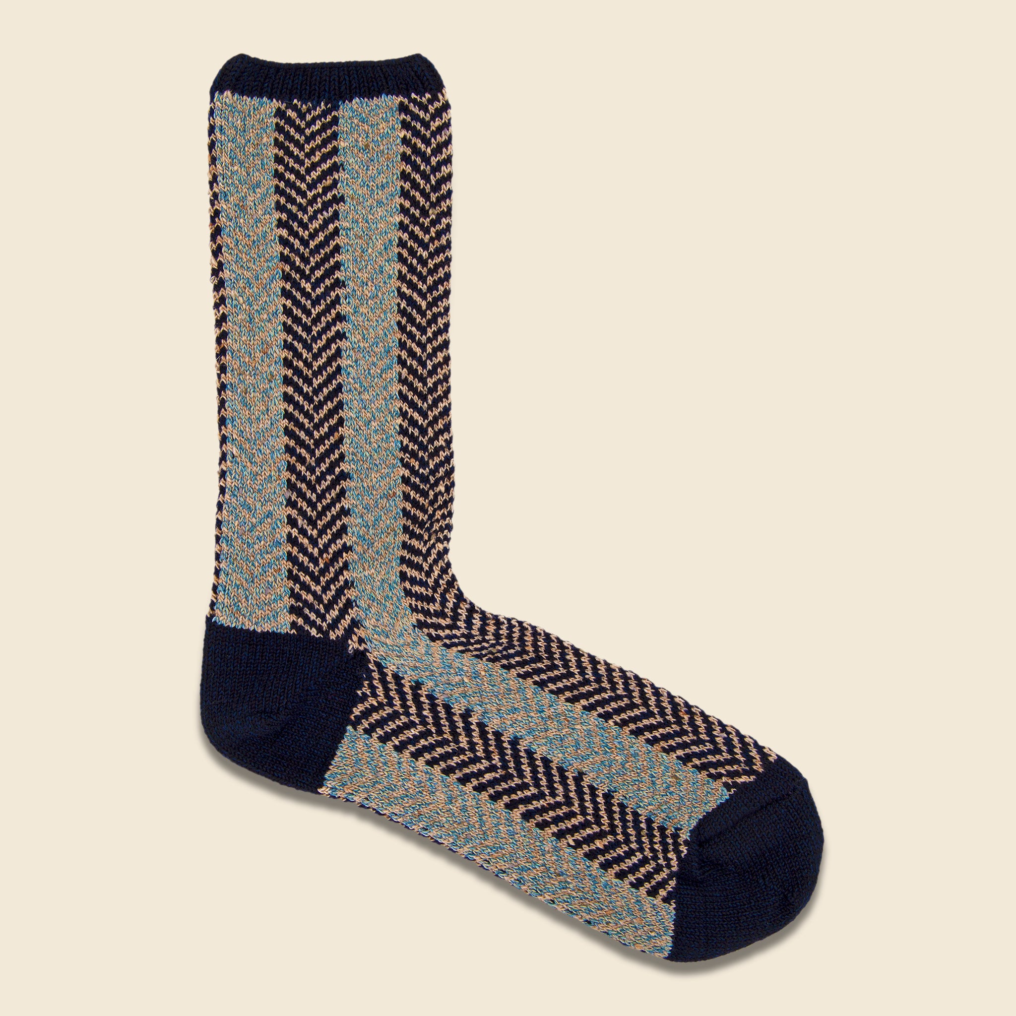 96 Yarns Herringbone Stripe Socks - Navy - Kapital - STAG Provisions - Accessories - Socks