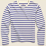 Stripe Jersey Crew Long Sleeve Tee (SMILIE Patch) - Ecru/Blue - Kapital - STAG Provisions - Tops - L/S Tee