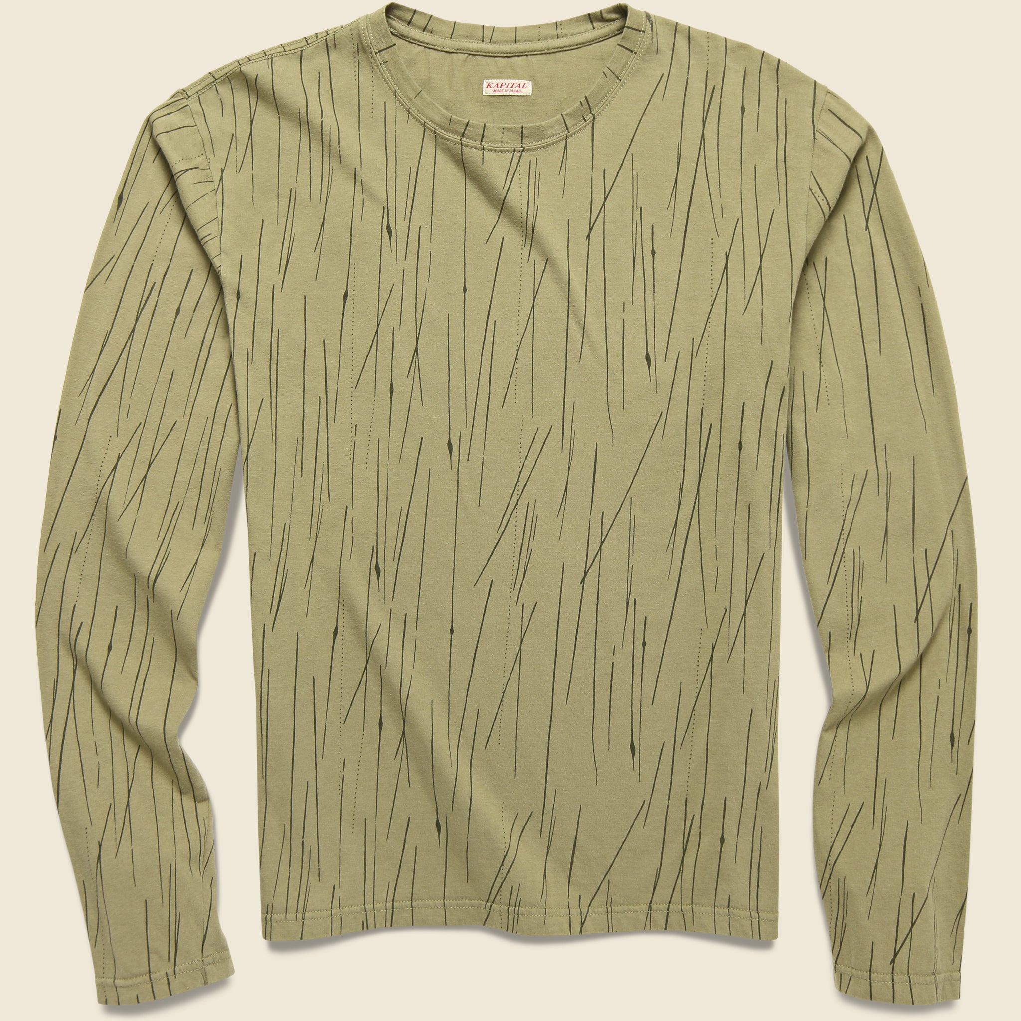 RAIN CAMO Jersey Crew Long Sleeve Tee (SMILE Patch) - Khaki - Kapital - STAG Provisions - Tops - L/S Tee