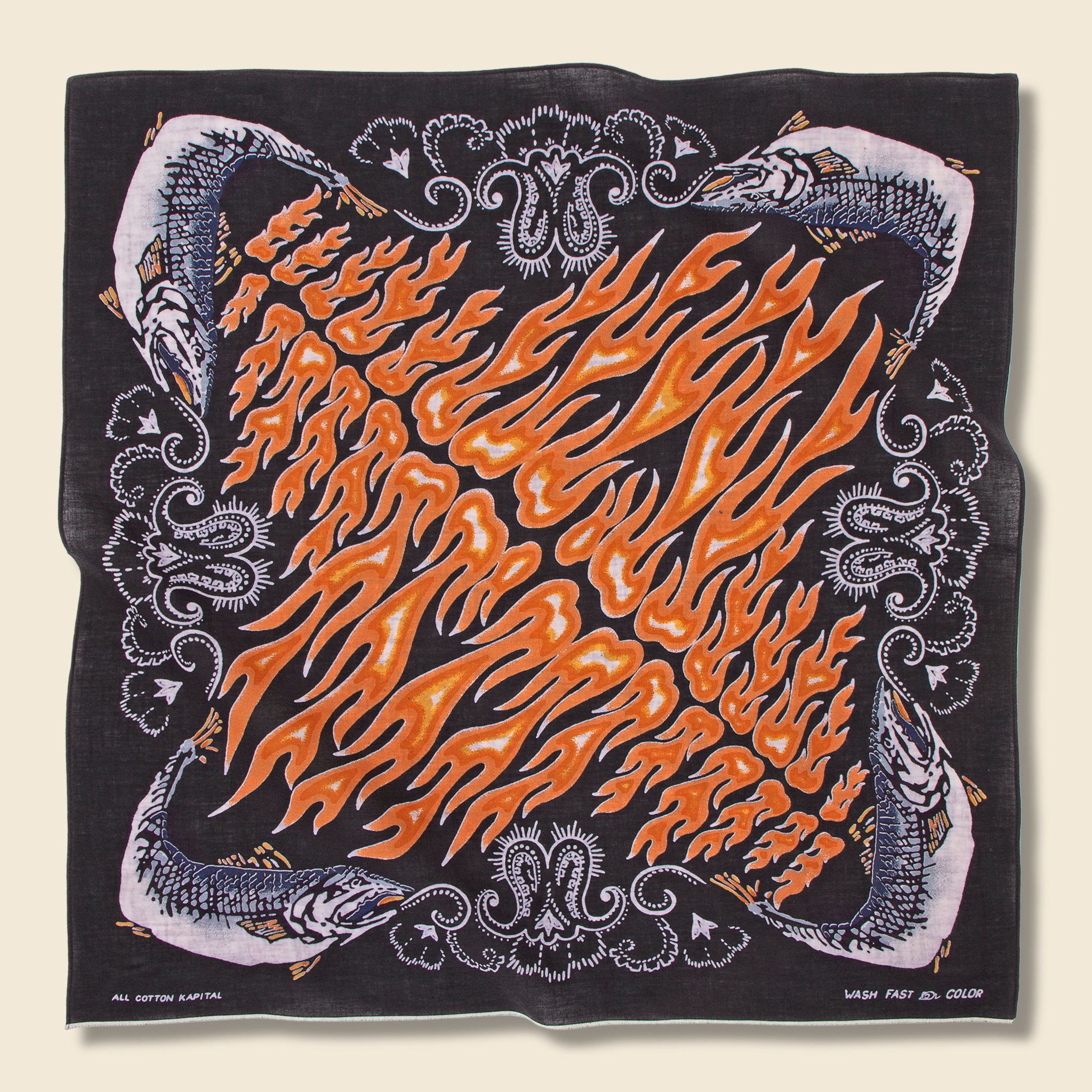 Fastcolor Selvedge Bandana (FIRE SALMON) - Black - Kapital - STAG Provisions - Accessories - Bandanas