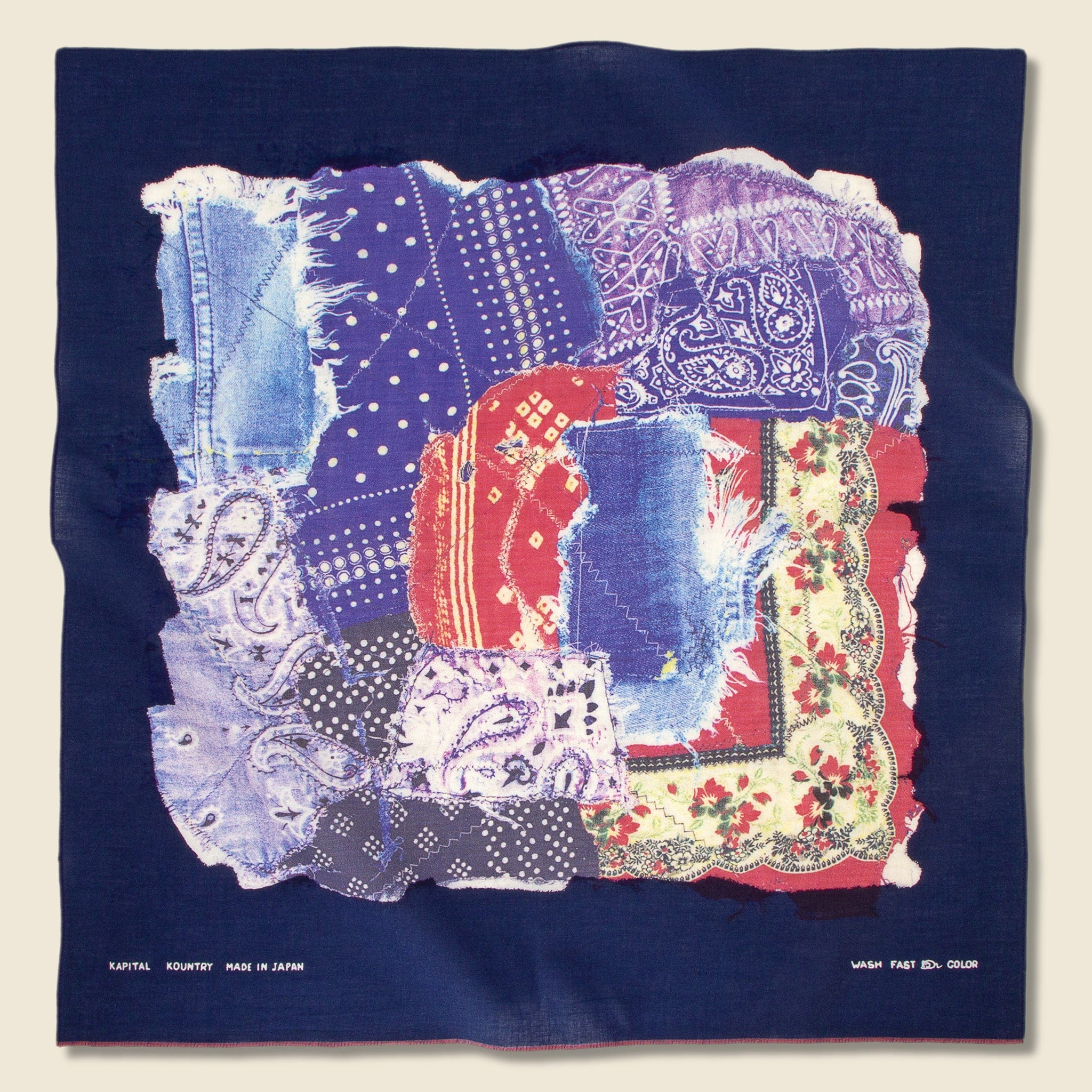 Smile Bandana Patchwork Selvedge Bandana - Navy - Kapital - STAG Provisions - Accessories - Bandanas