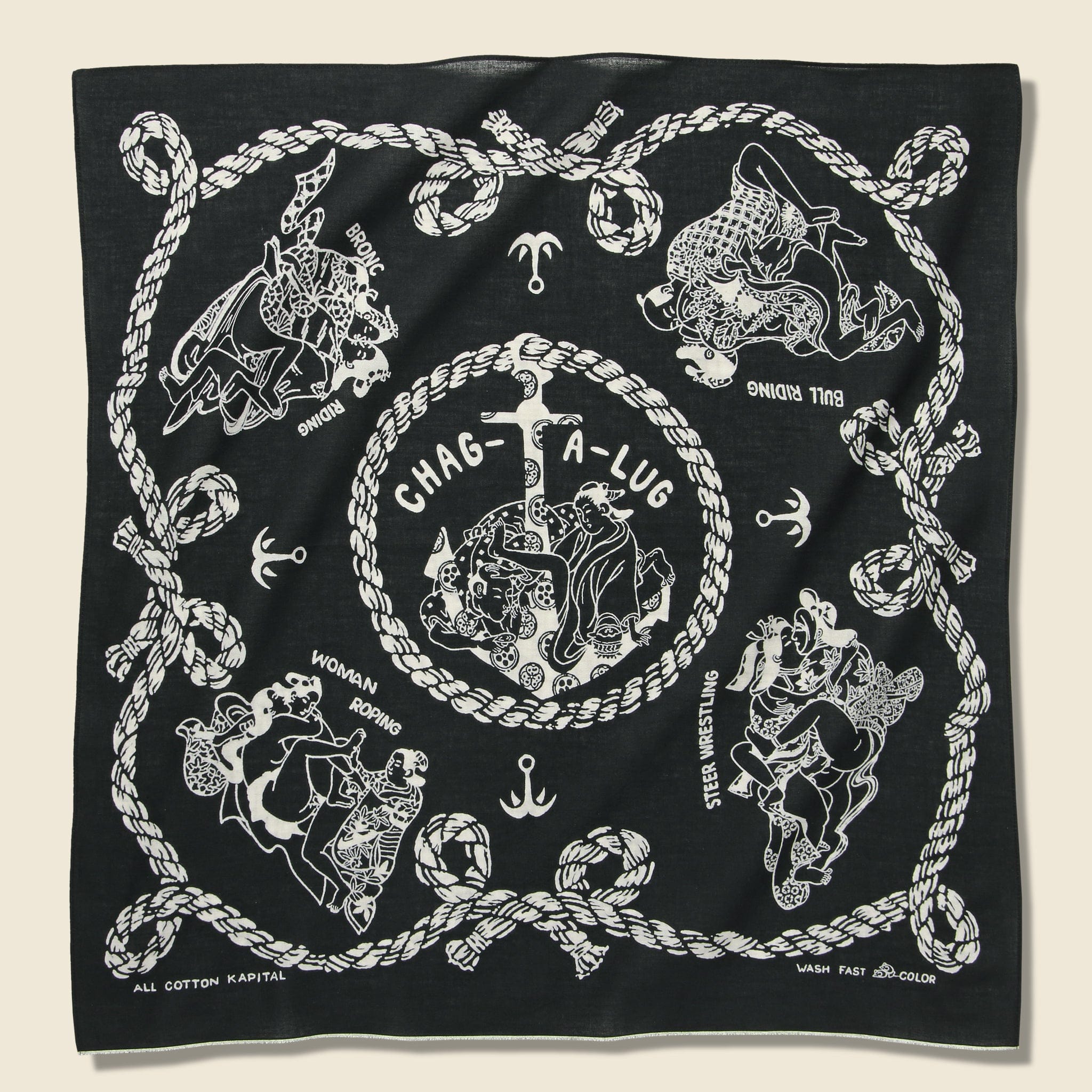 Sneak Anchor Selvedge Bandana - Black - Kapital - STAG Provisions - Accessories - Bandanas