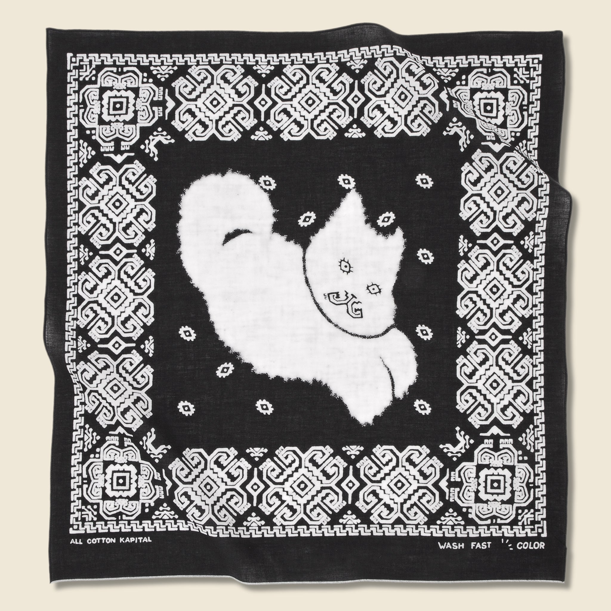 Lightning Dance Cat Selvedge Bandana - Black - Kapital - STAG Provisions - Accessories - Bandanas