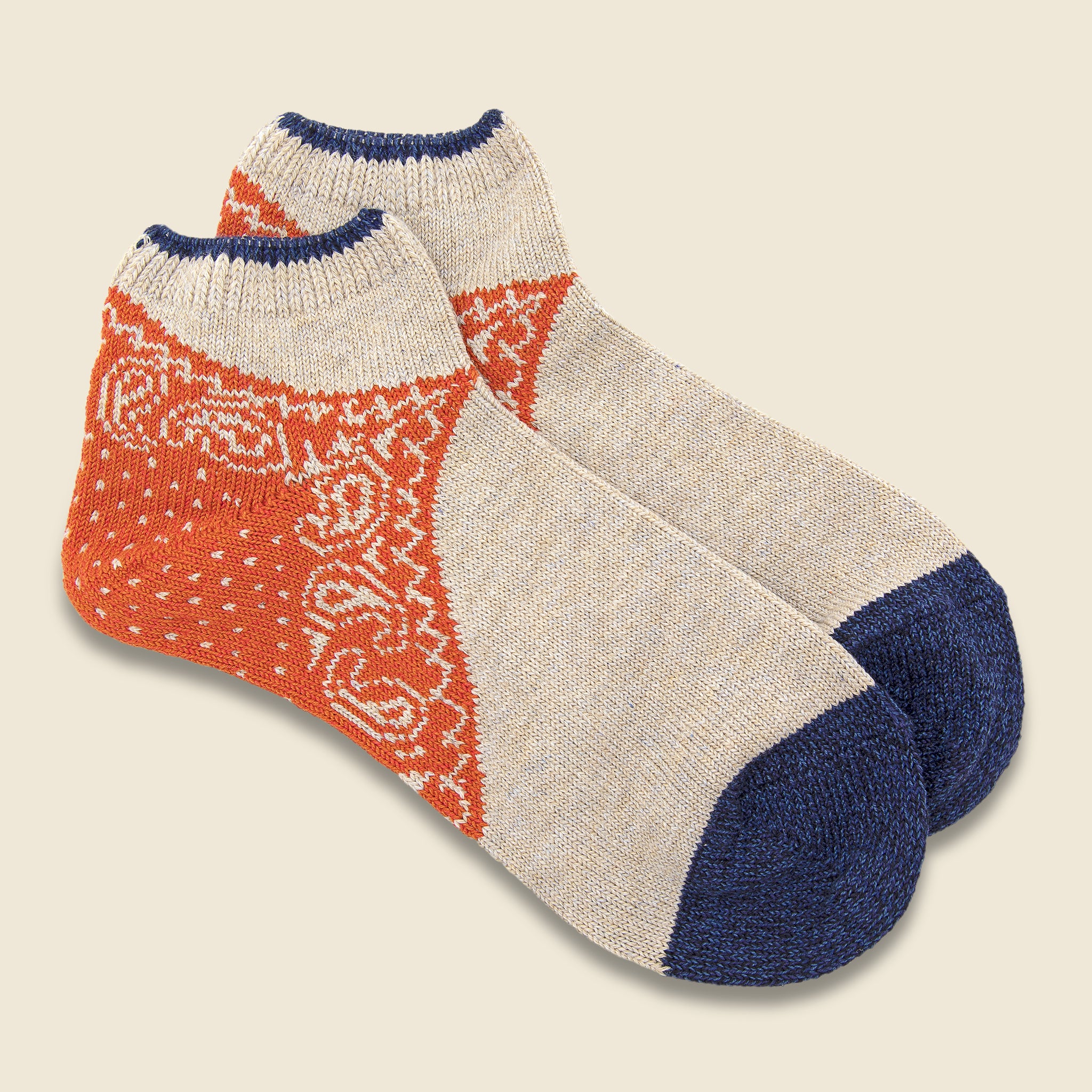96 Yarns Paisley Bandana Heel Ankle Socks - Ecru - Kapital - STAG Provisions - Accessories - Socks
