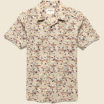 Lamar Block Print Rainbow & Birds Shirt - Tan/Red - Kardo - STAG Provisions - Tops - S/S Woven - Other Pattern