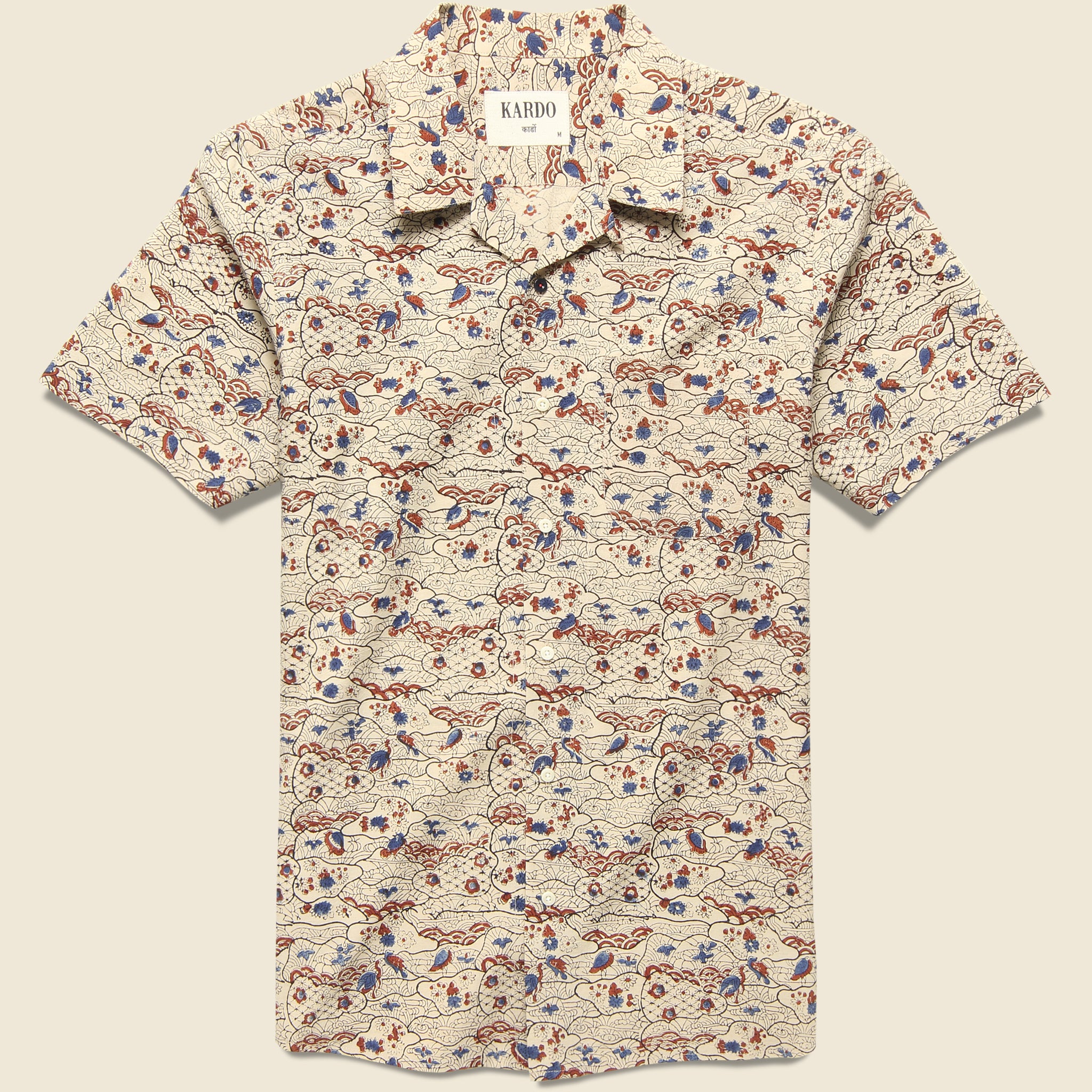 Lamar Block Print Rainbow & Birds Shirt - Tan/Red - Kardo - STAG Provisions - Tops - S/S Woven - Other Pattern
