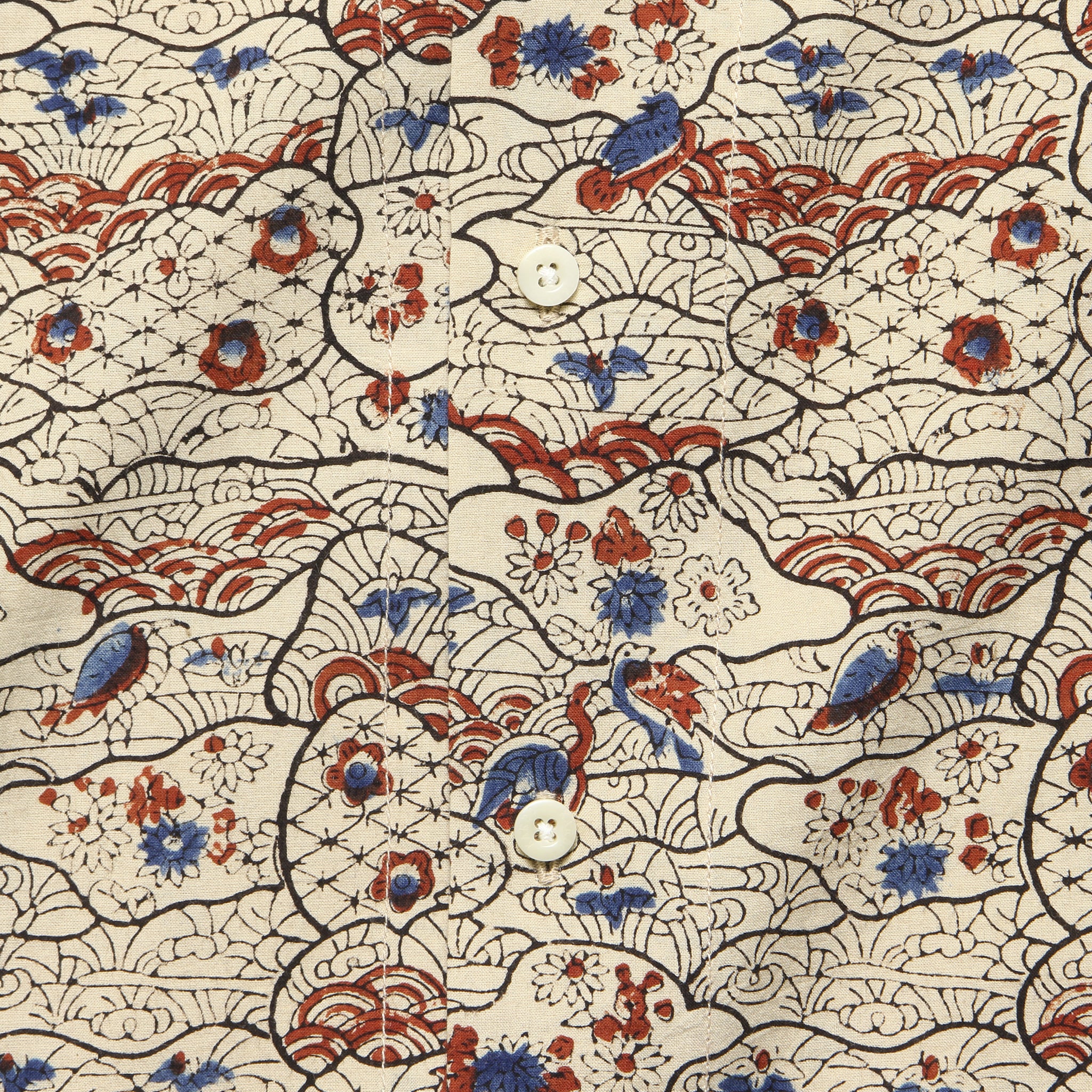 Lamar Block Print Rainbow & Birds Shirt - Tan/Red - Kardo - STAG Provisions - Tops - S/S Woven - Other Pattern