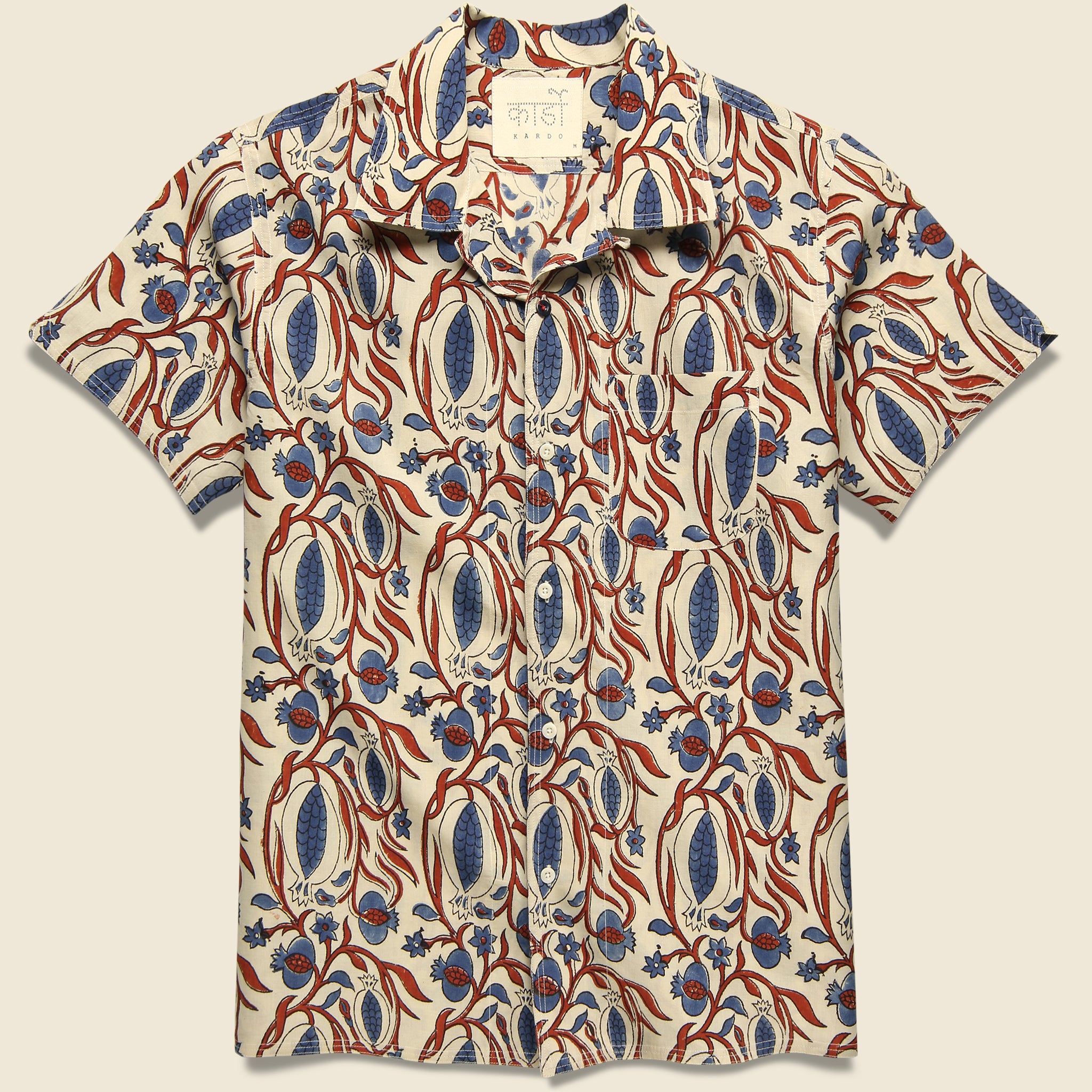 Chintan Floral Vine Block Print Shirt - White/Red/Blue - Kardo - STAG Provisions - Tops - S/S Woven - Floral