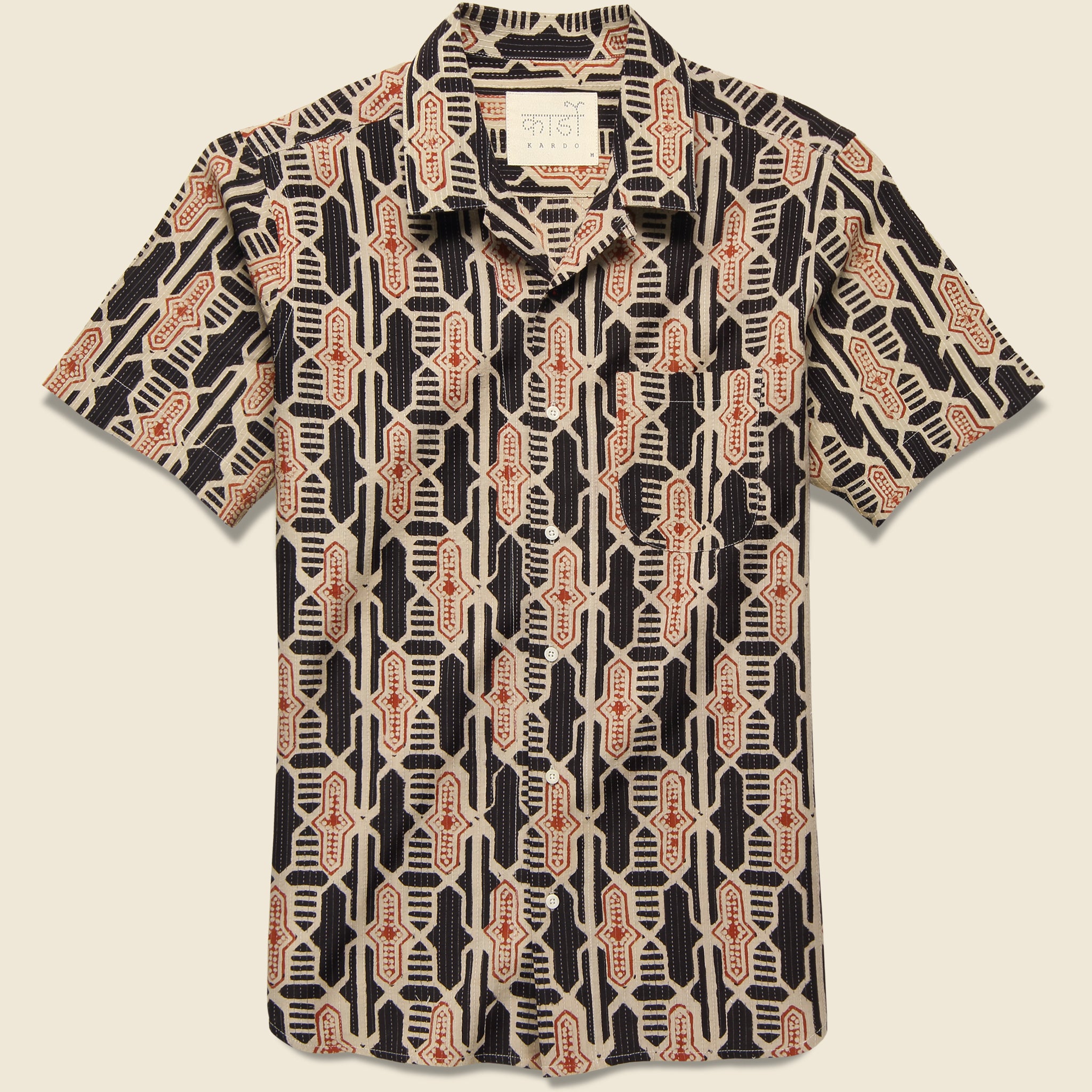 Lamar Geo Tile Block Print Shirt - Black/Red - Kardo - STAG Provisions - Tops - S/S Woven - Other Pattern