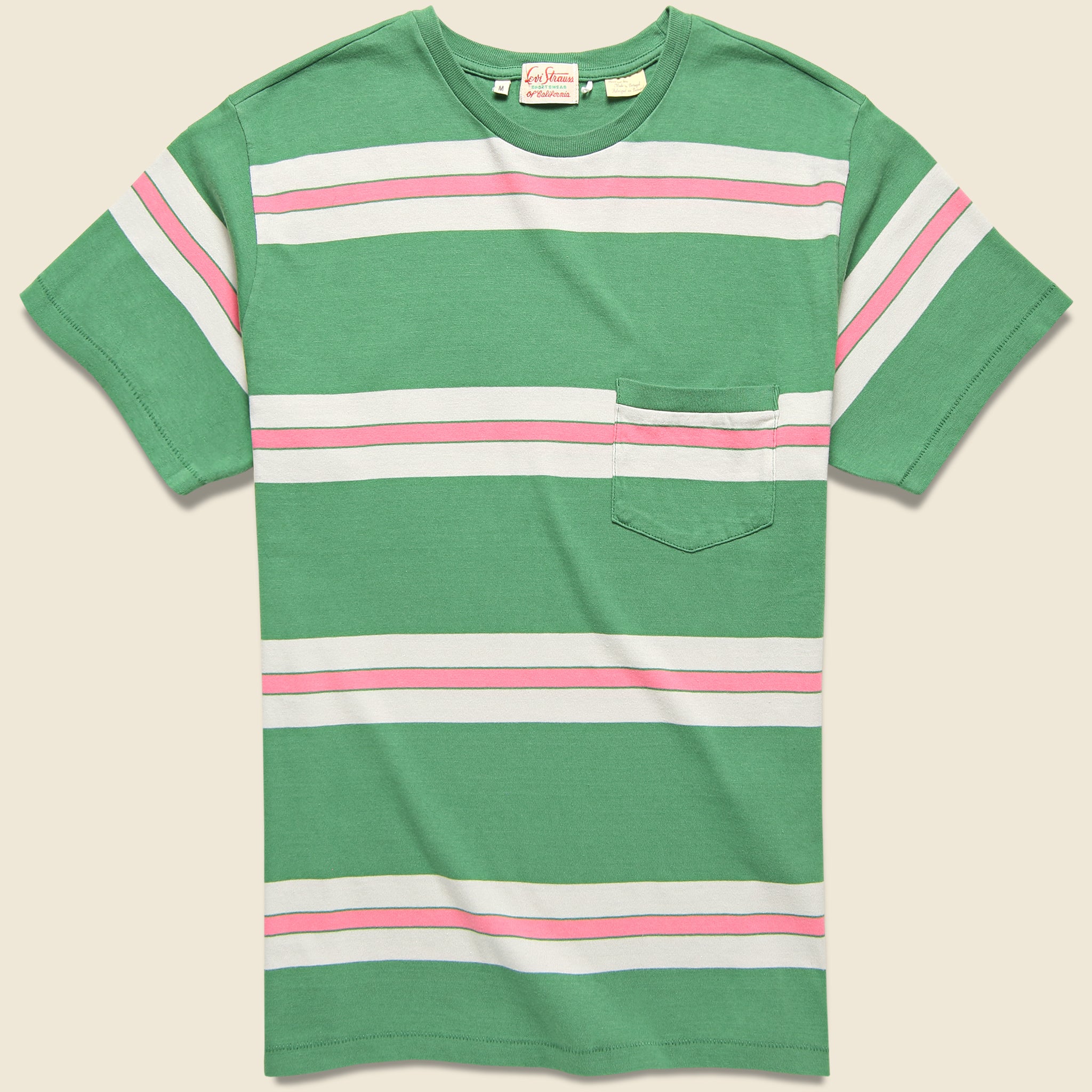 1940s Split Hem Tee - Watermelon Pink/Green/Cream - Levis Vintage Clothing - STAG Provisions - Tops - S/S Tee
